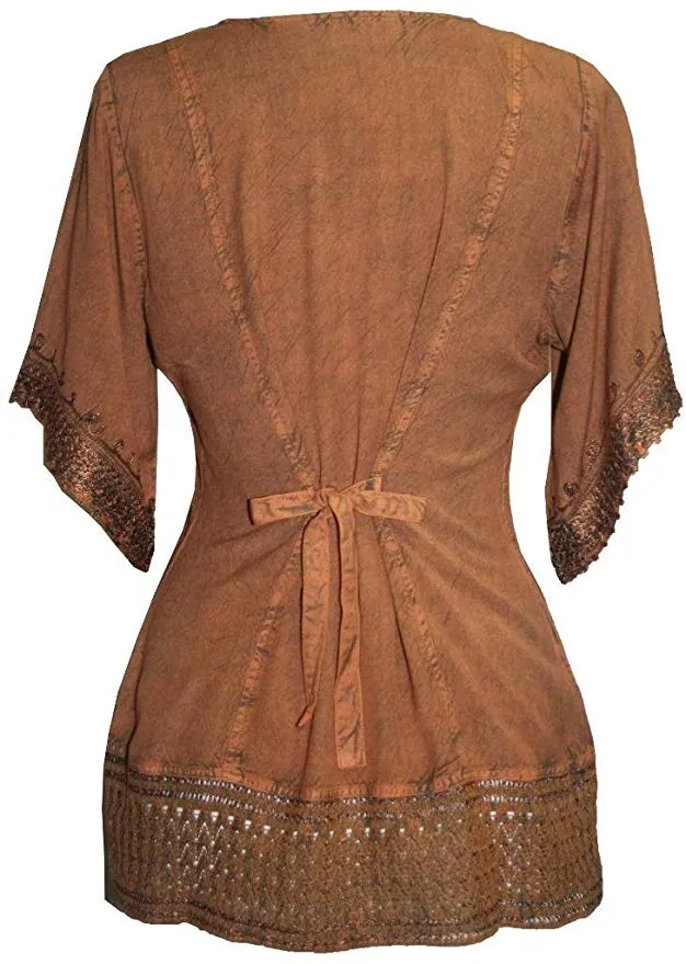 143 B Round Neck Net Hem Relax Peasant Gypsy Ari Lace Top Blouse