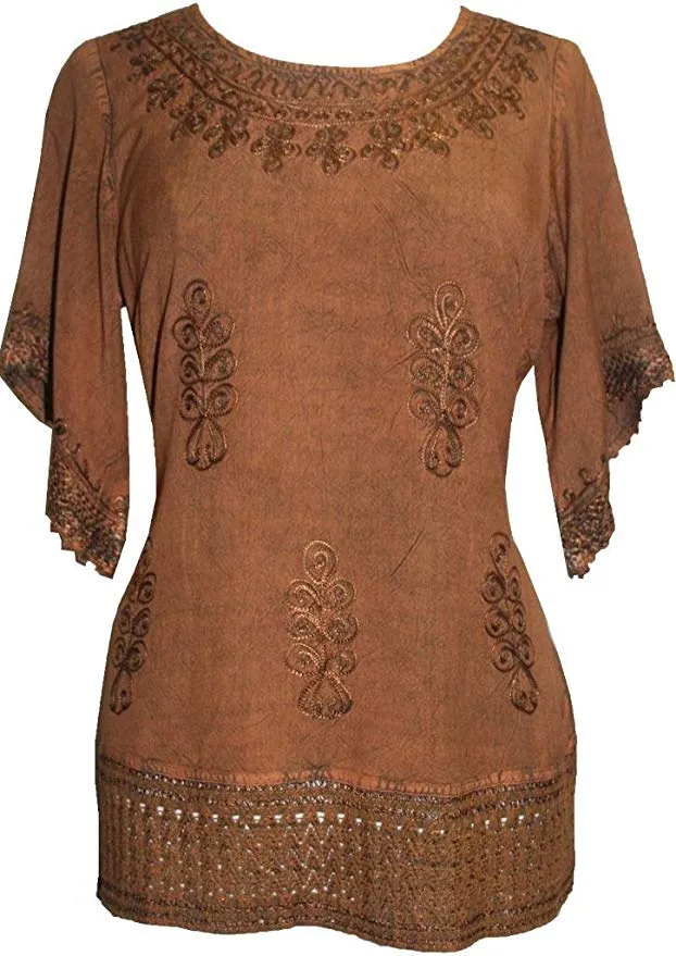 143 B Round Neck Net Hem Relax Peasant Gypsy Ari Lace Top Blouse