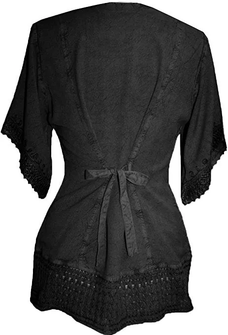 143 B Round Neck Net Hem Relax Peasant Gypsy Ari Lace Top Blouse