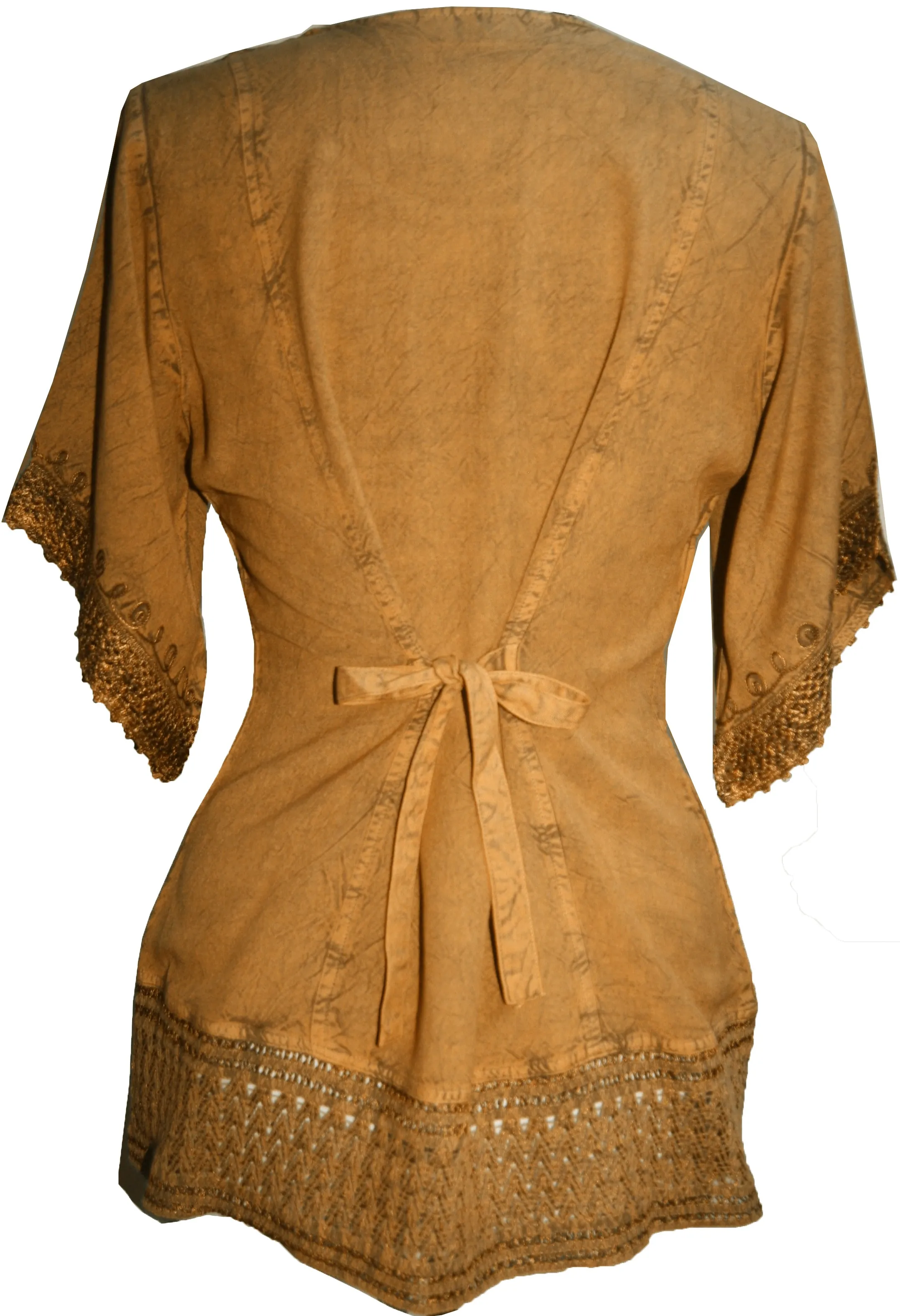 143 B Round Neck Net Hem Relax Peasant Gypsy Ari Lace Top Blouse