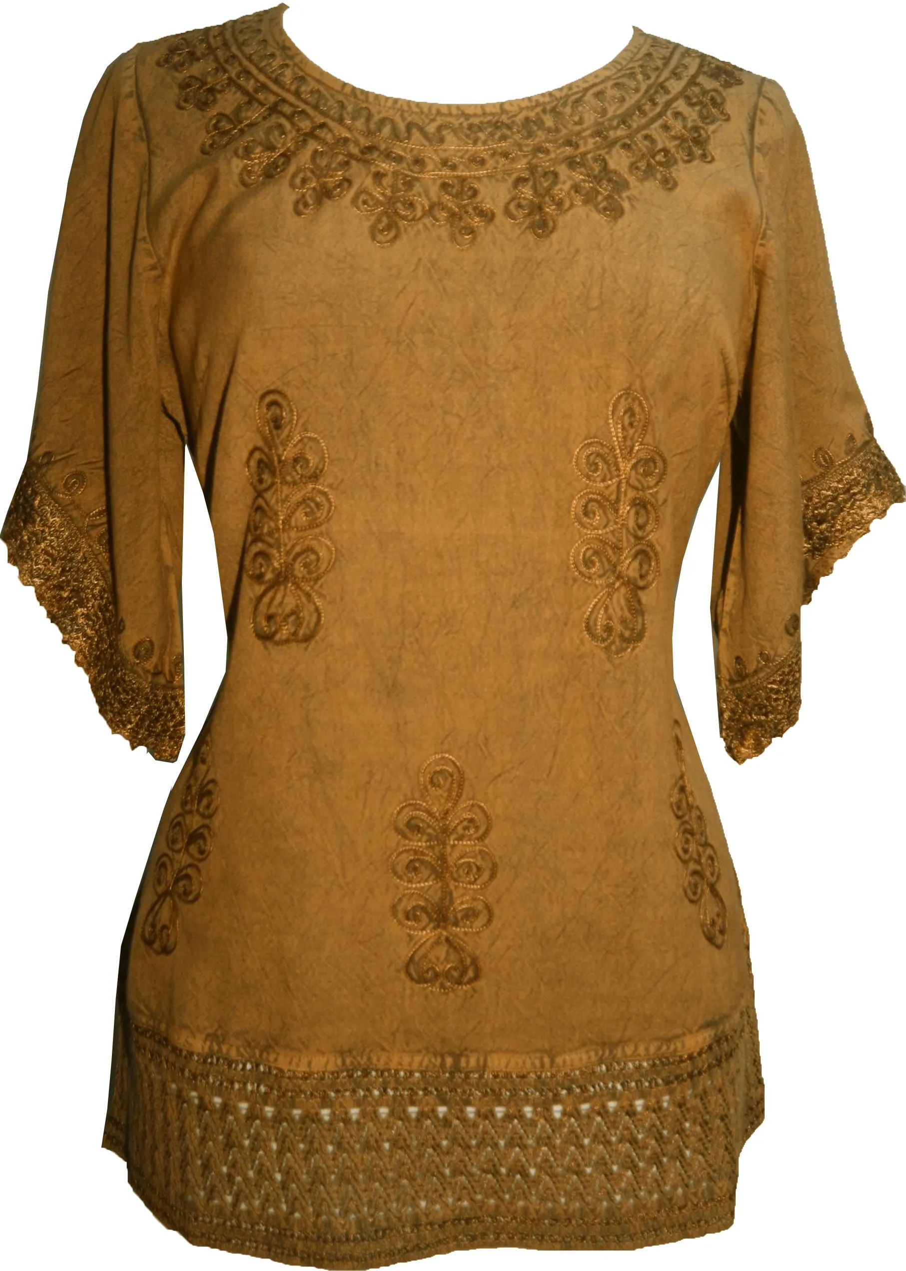 143 B Round Neck Net Hem Relax Peasant Gypsy Ari Lace Top Blouse