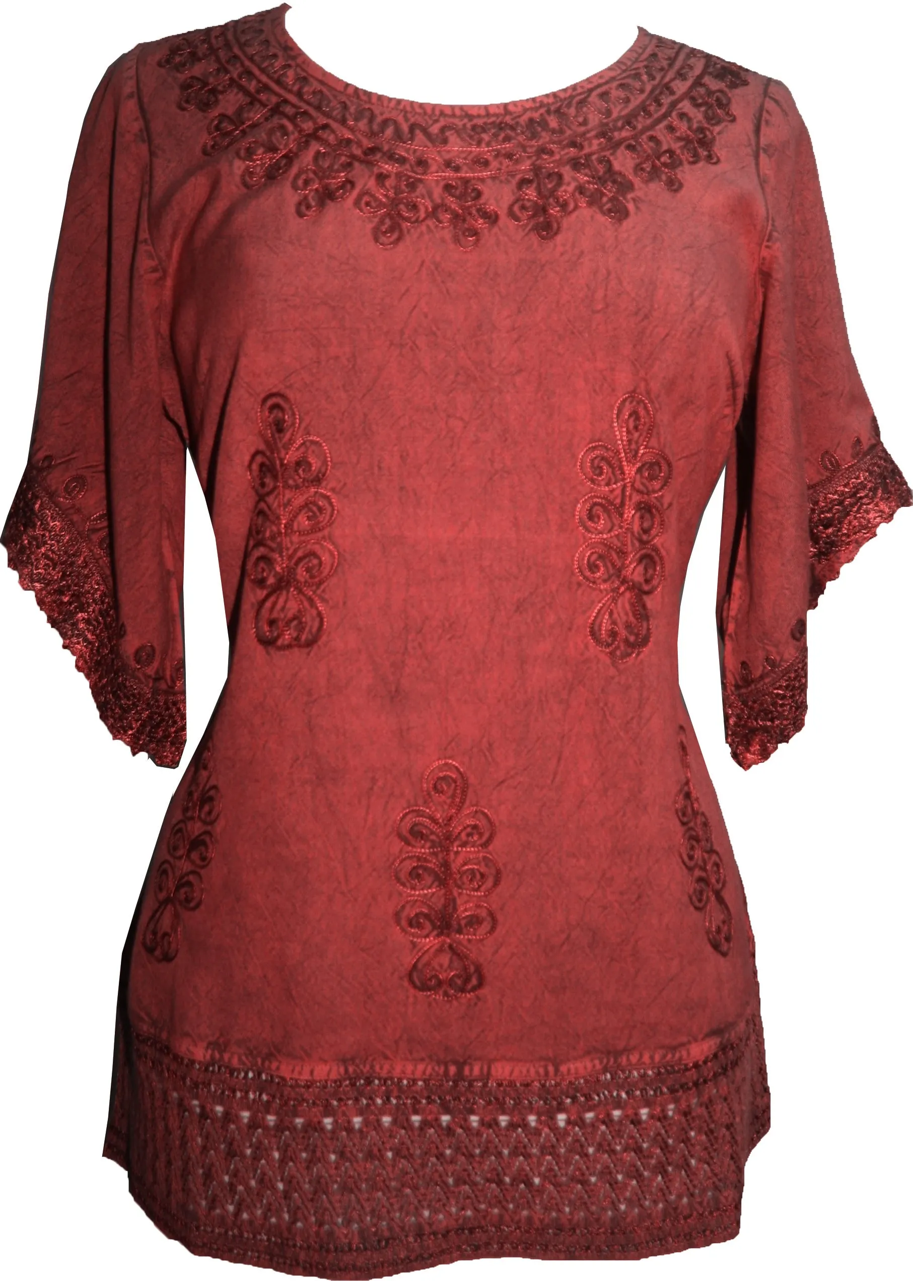 143 B Round Neck Net Hem Relax Peasant Gypsy Ari Lace Top Blouse
