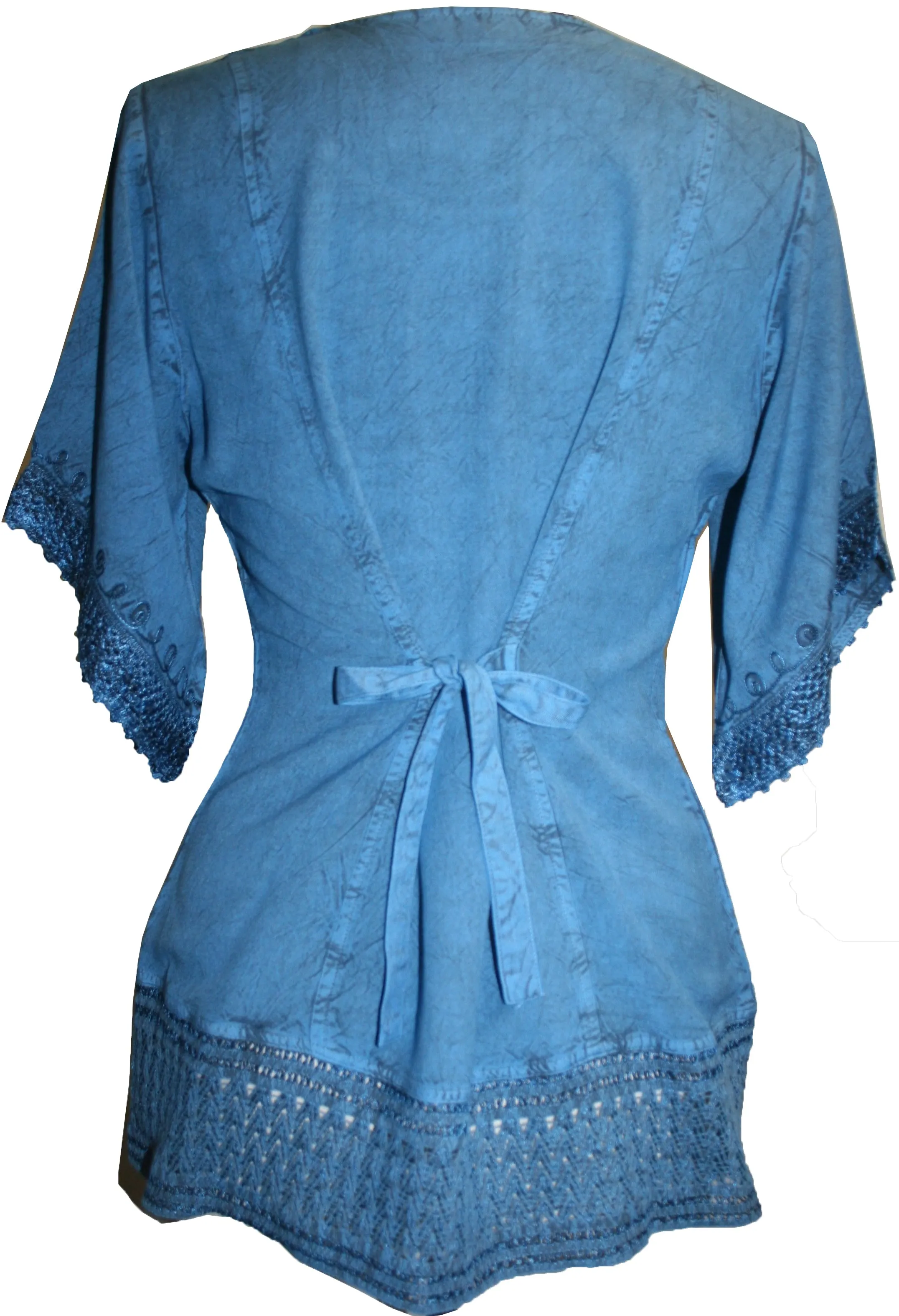143 B Round Neck Net Hem Relax Peasant Gypsy Ari Lace Top Blouse
