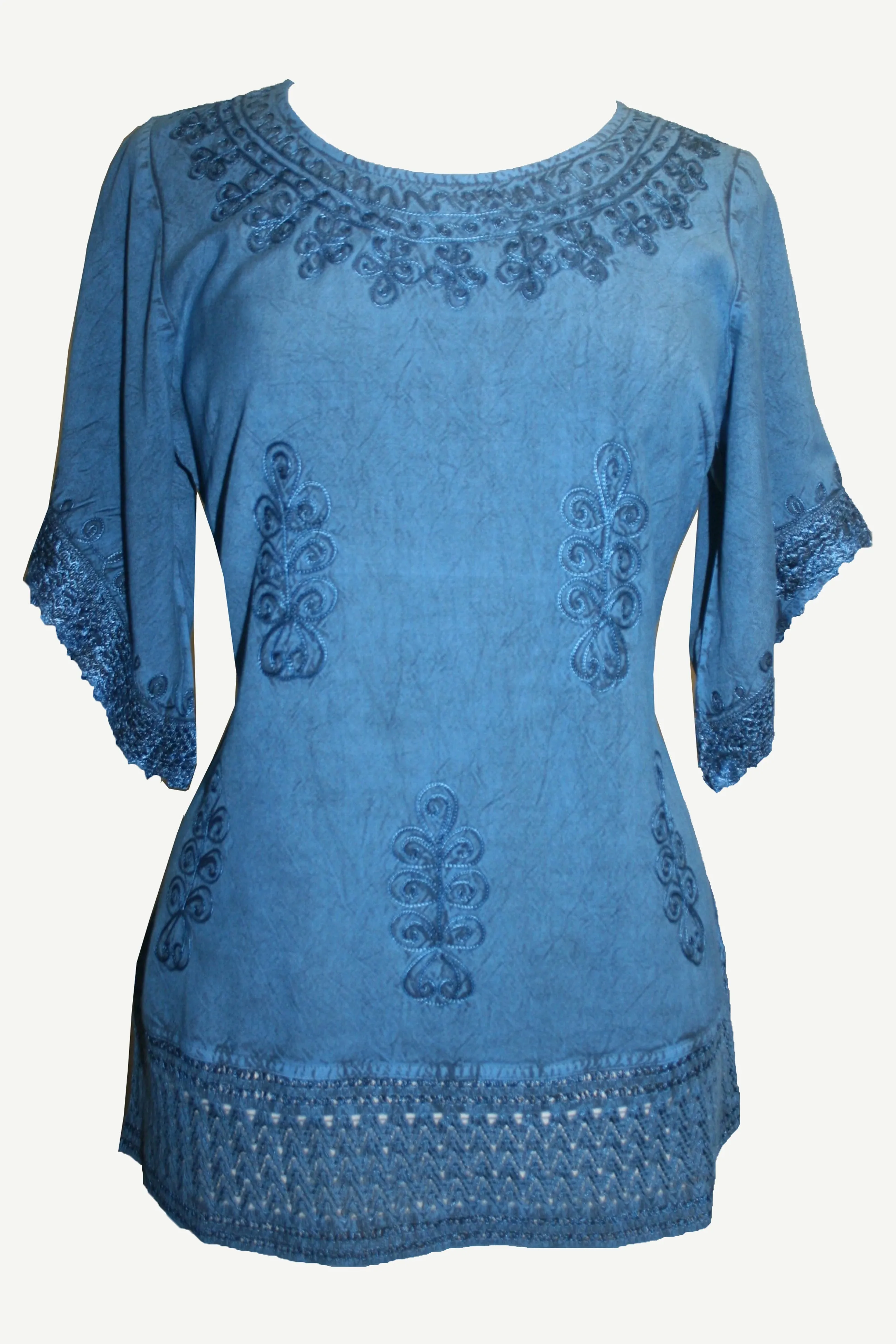 143 B Round Neck Net Hem Relax Peasant Gypsy Ari Lace Top Blouse