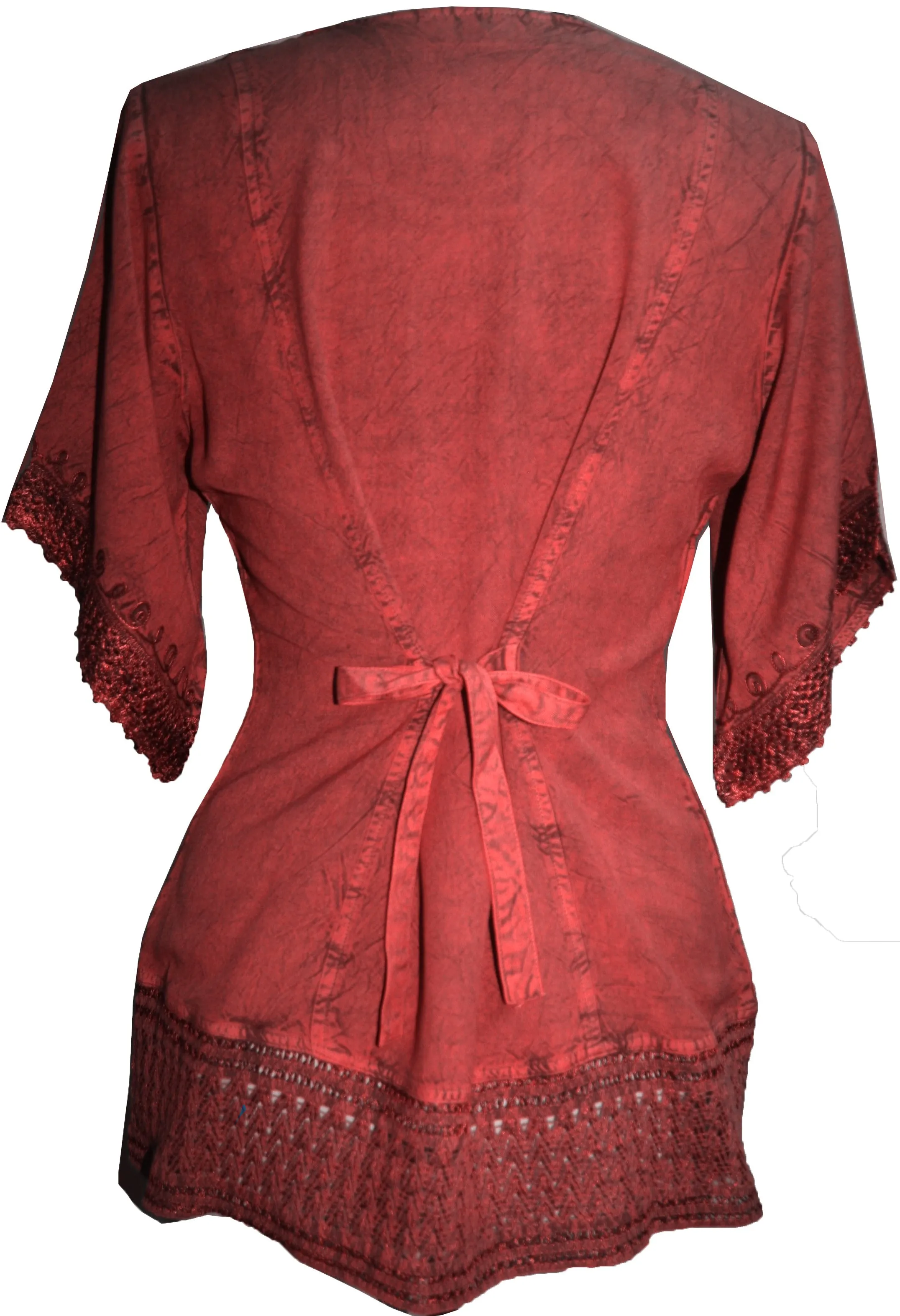 143 B Round Neck Net Hem Relax Peasant Gypsy Ari Lace Top Blouse