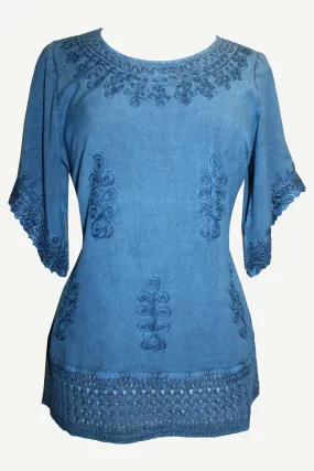 143 B Round Neck Net Hem Relax Peasant Gypsy Ari Lace Top Blouse