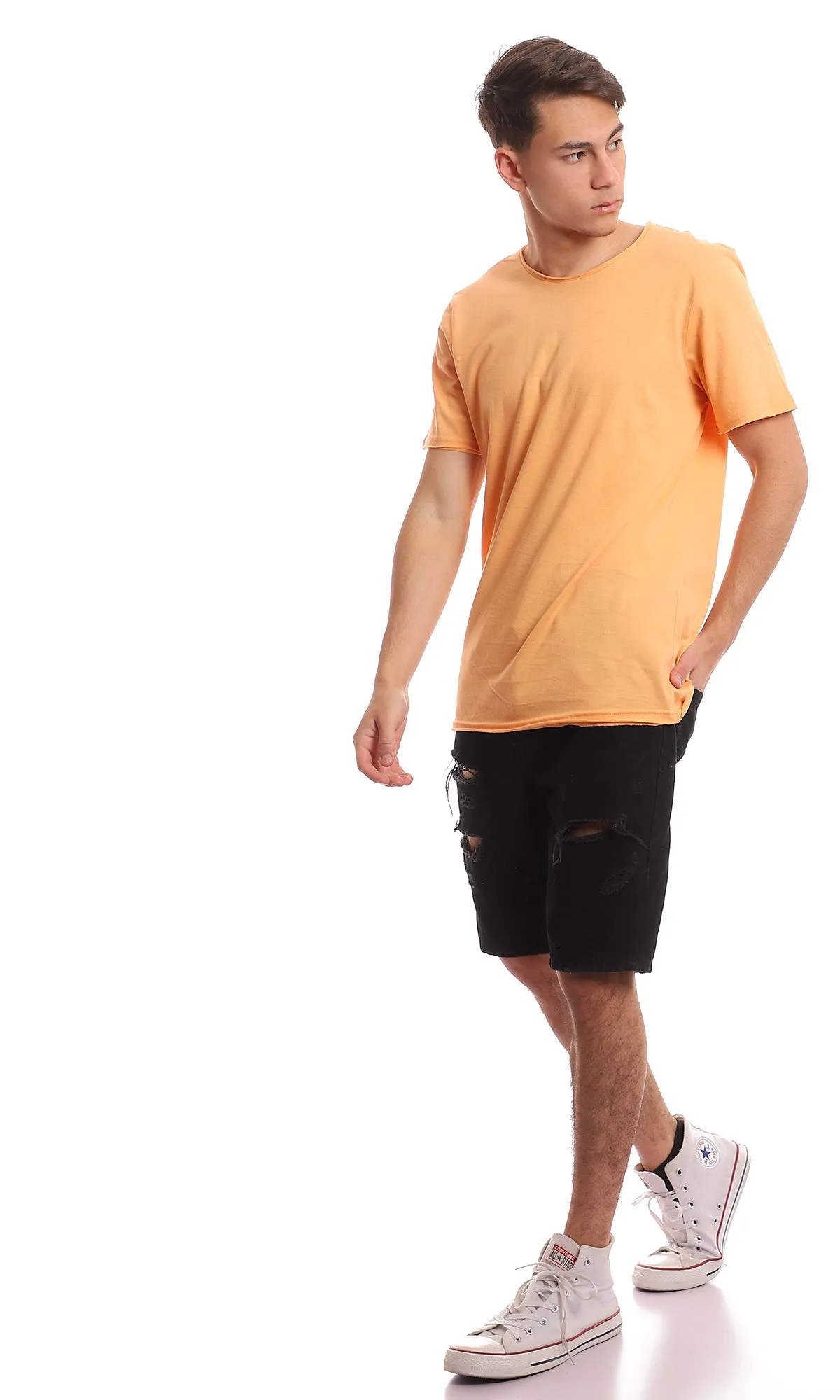 97701 Light Orange Crew Neck Basic Tee