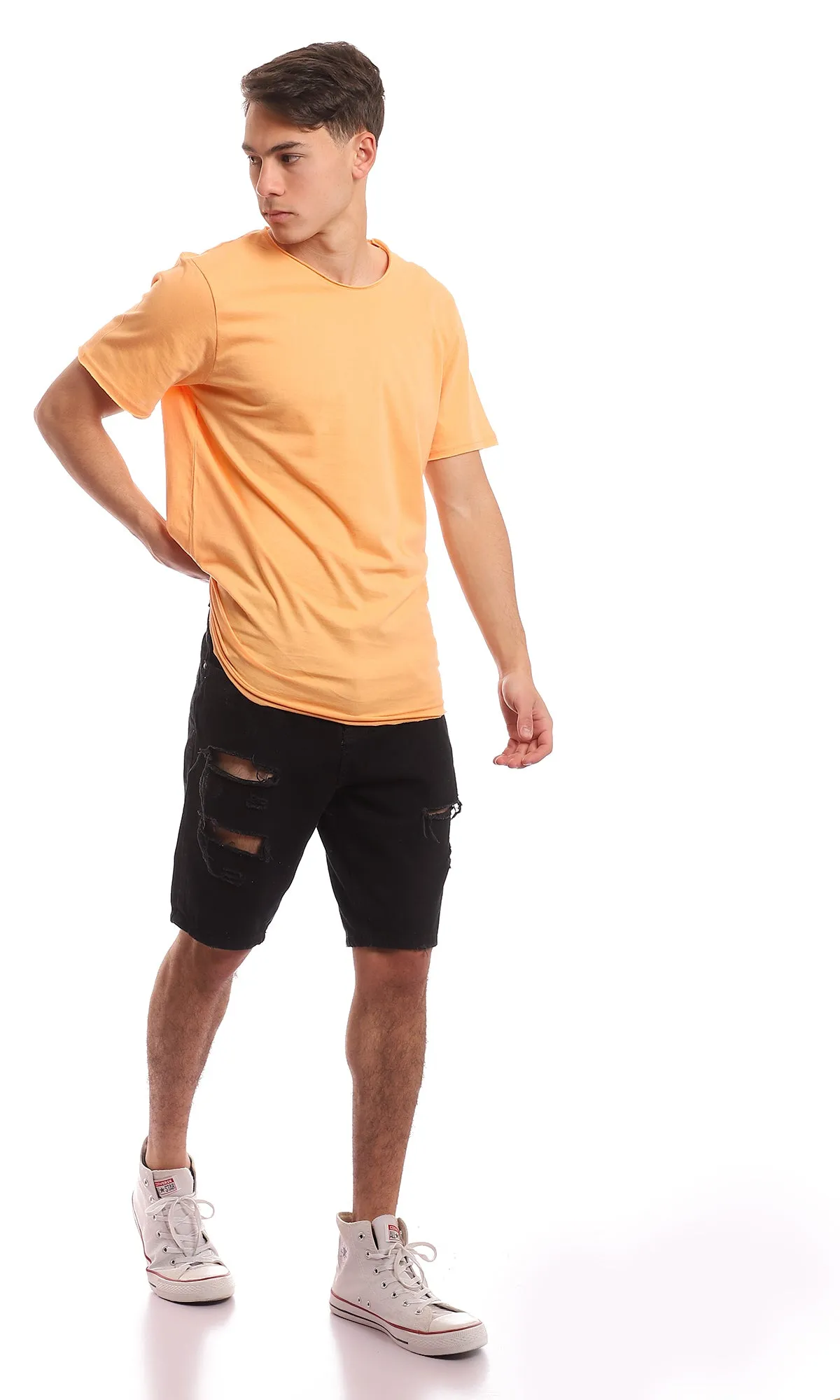 97701 Light Orange Crew Neck Basic Tee