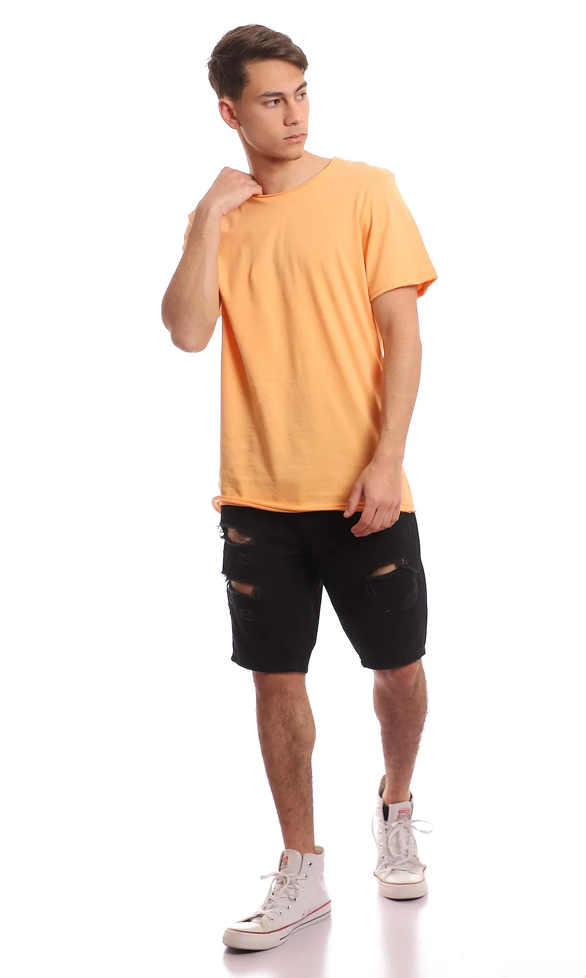 97701 Light Orange Crew Neck Basic Tee