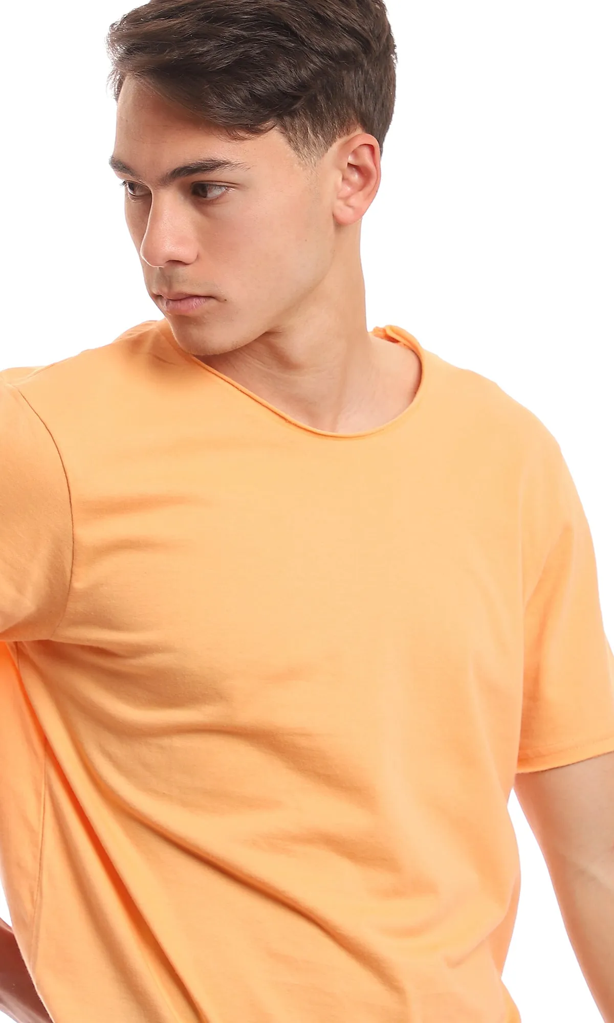 97701 Light Orange Crew Neck Basic Tee