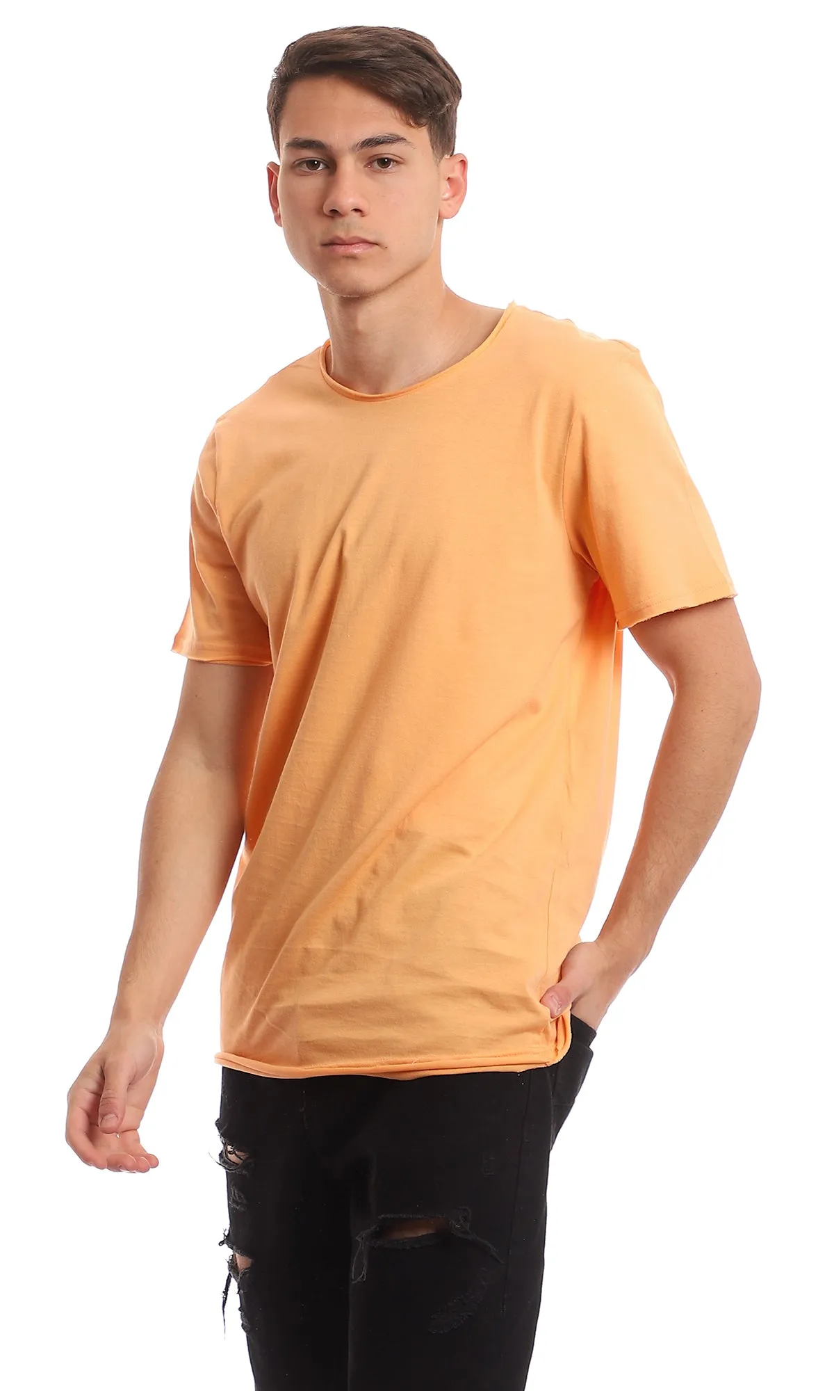 97701 Light Orange Crew Neck Basic Tee