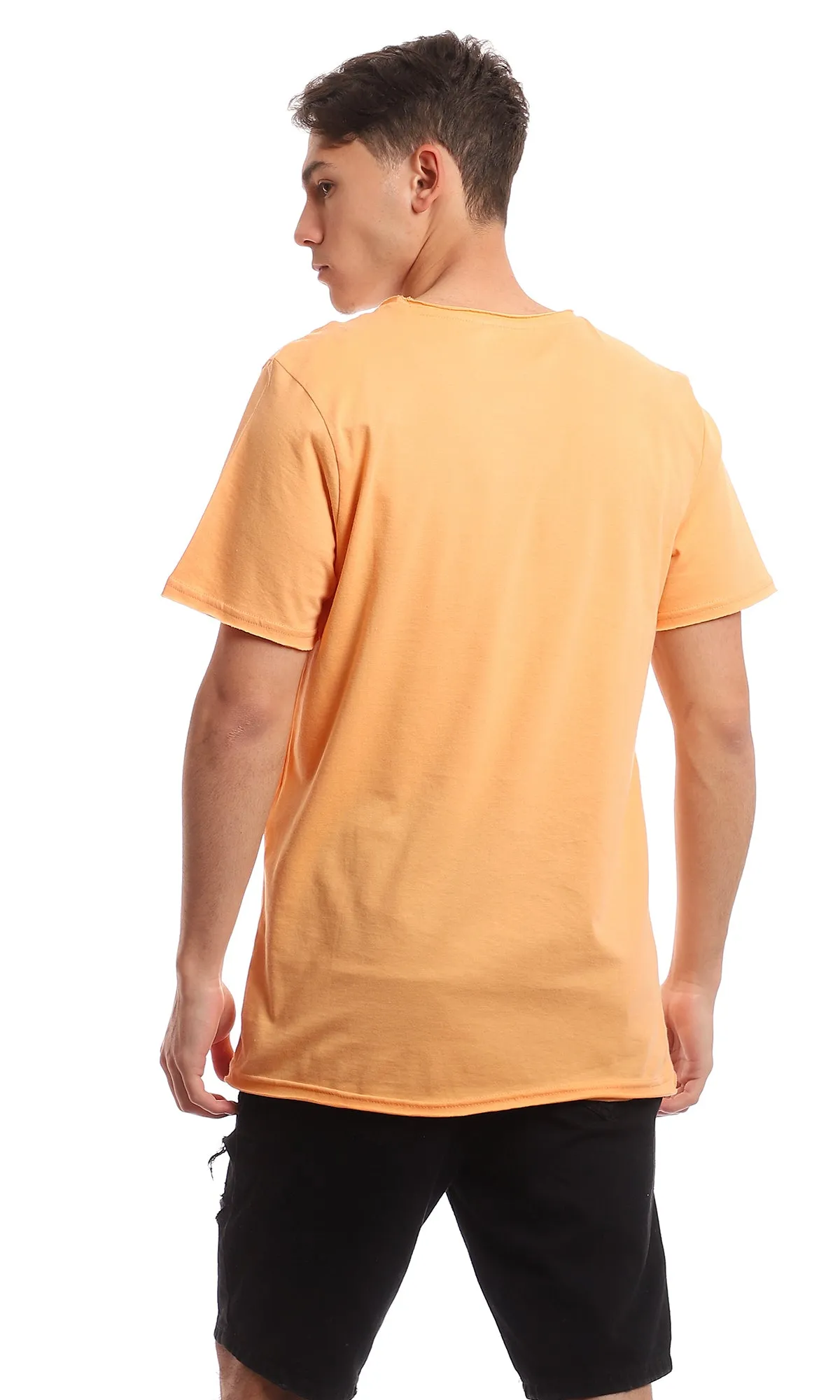 97701 Light Orange Crew Neck Basic Tee