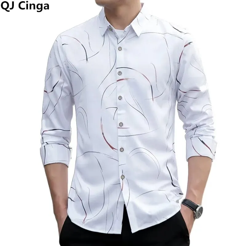 Autumn New Men's Printed Shirt Fashion Casual White Long Sleeve Shirts 3XL S4795207
