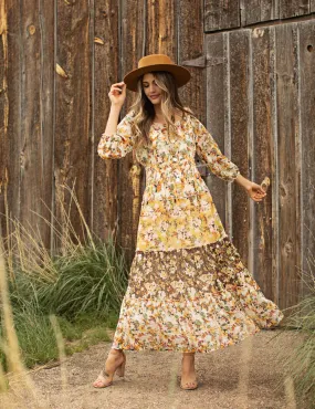 Chiffon Mixed Print Peasant Dress