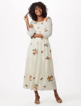 Embroidered Textured Peasant Dress
