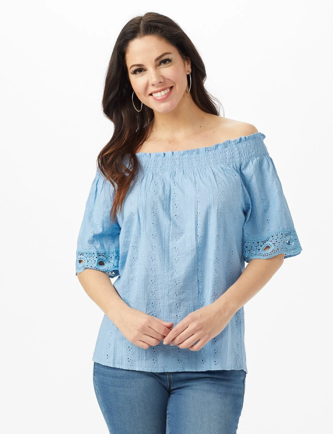 Eyelet Woven Peasant Top