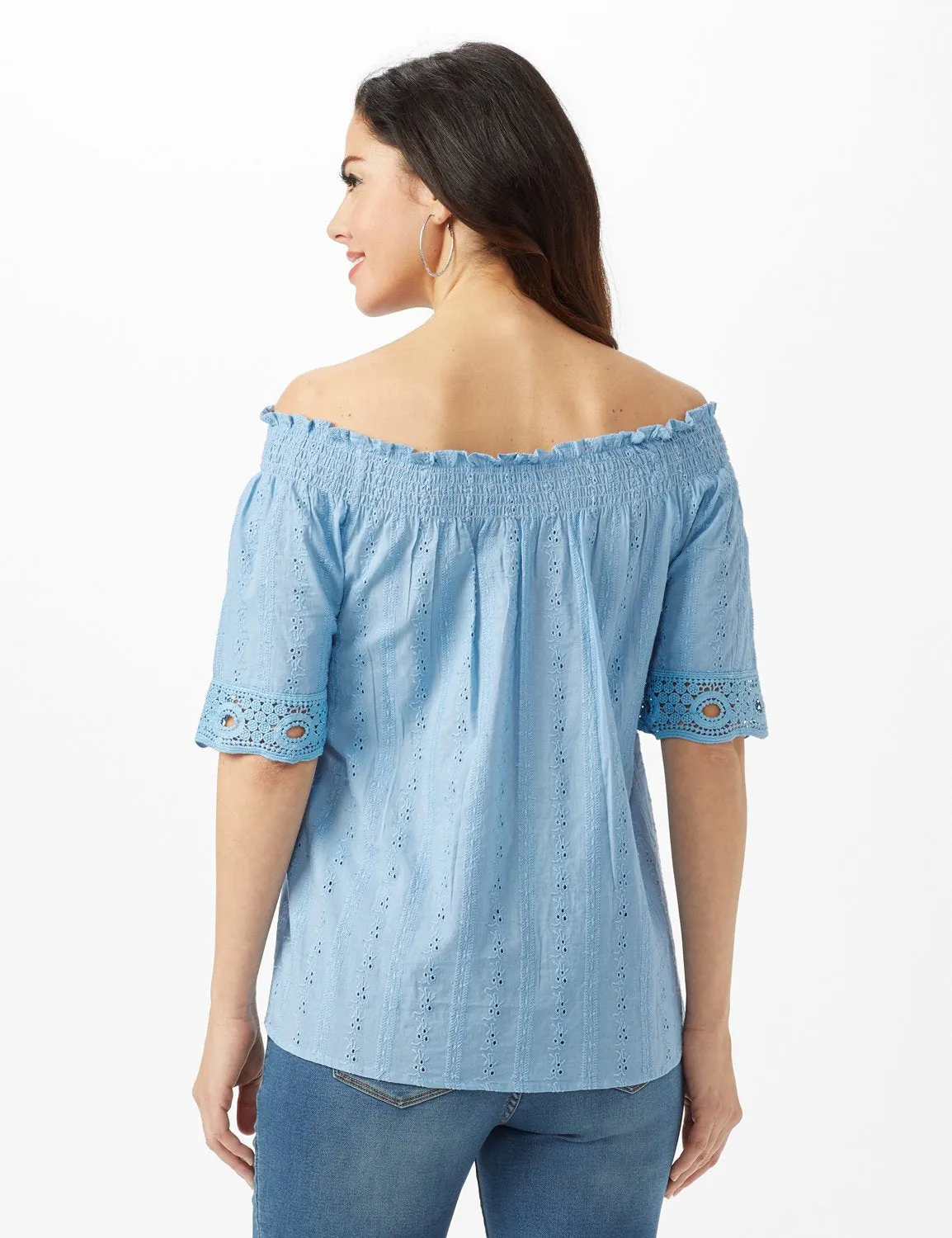 Eyelet Woven Peasant Top
