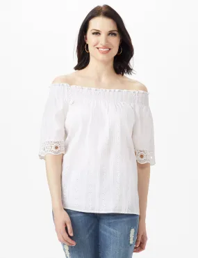 Eyelet Woven Peasant Top
