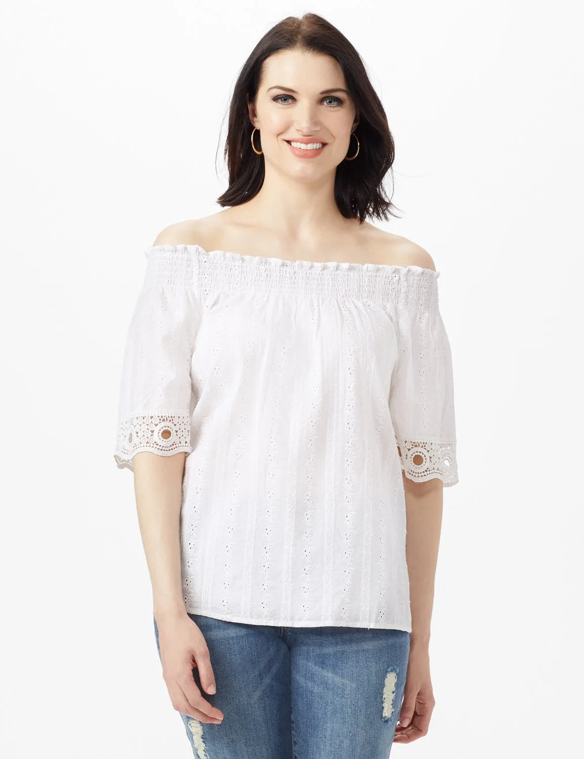 Eyelet Woven Peasant Top