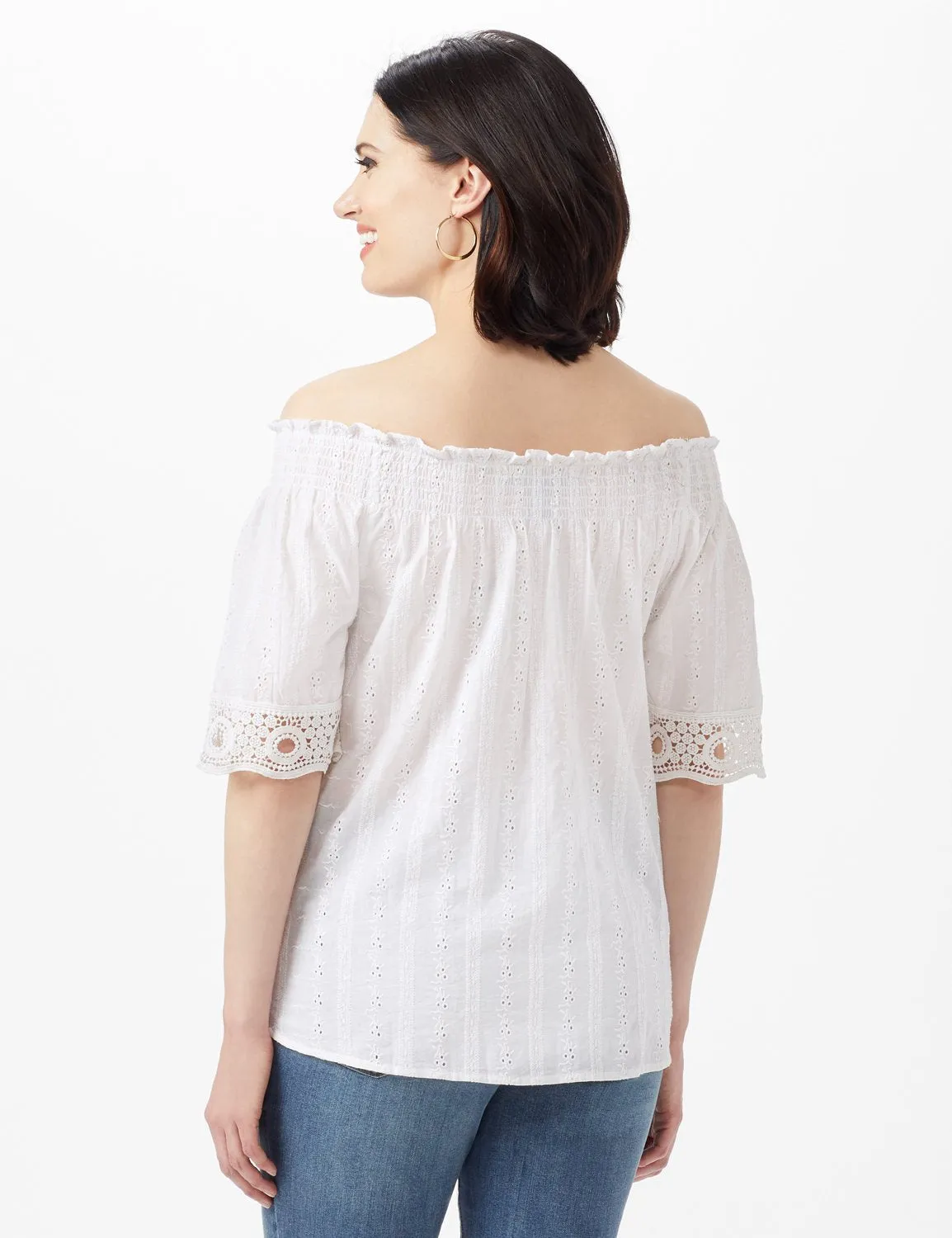 Eyelet Woven Peasant Top