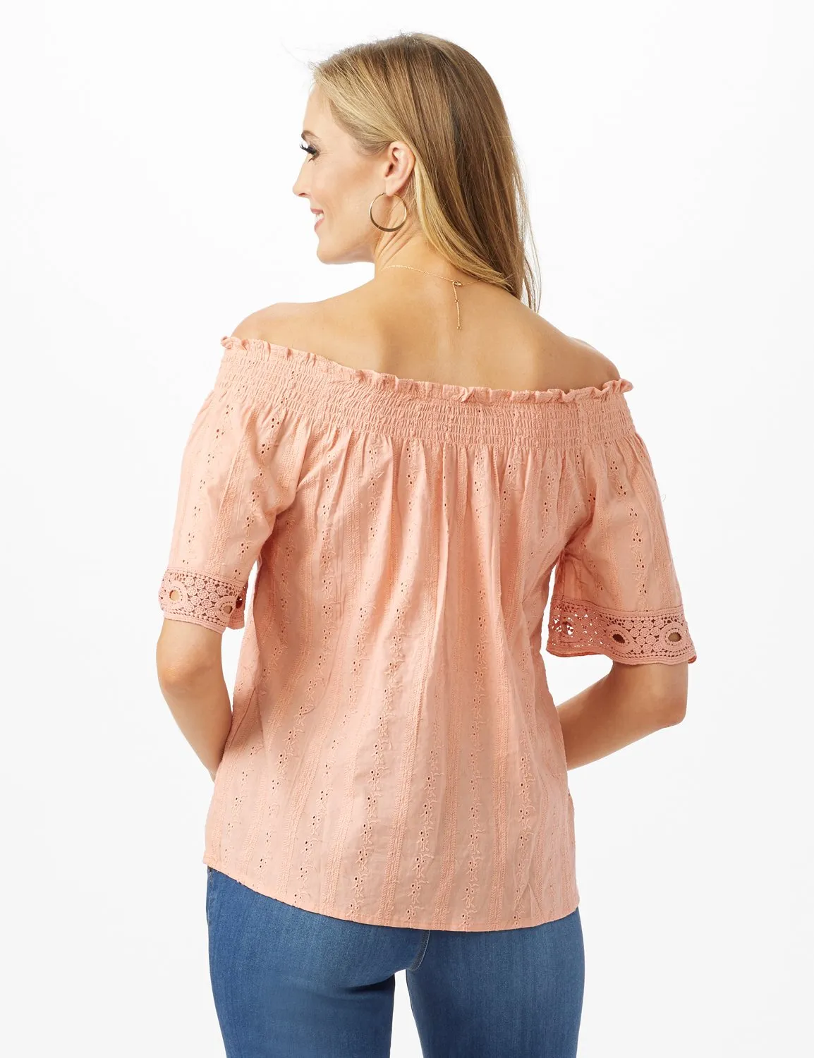 Eyelet Woven Peasant Top