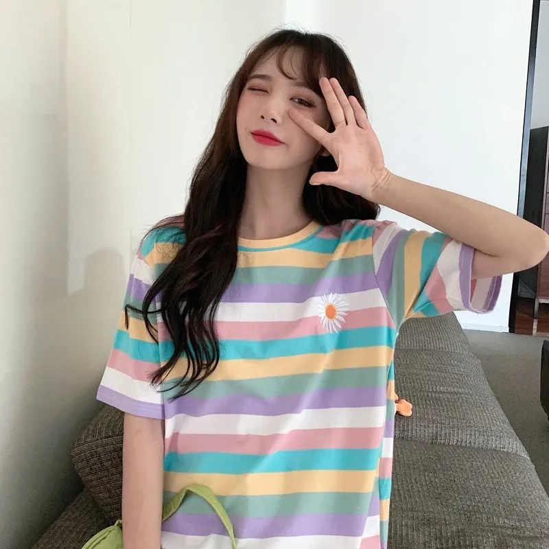 Kawaii Pastel Rainbow Stripe T-Shirt