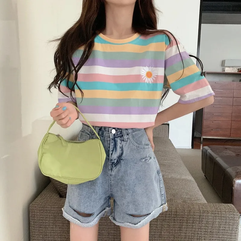 Kawaii Pastel Rainbow Stripe T-Shirt
