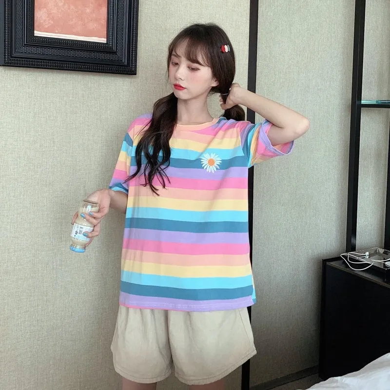 Kawaii Pastel Rainbow Stripe T-Shirt