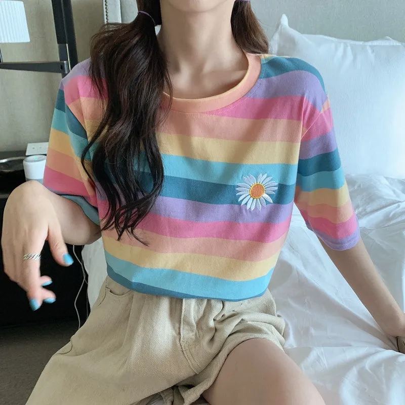 Kawaii Pastel Rainbow Stripe T-Shirt