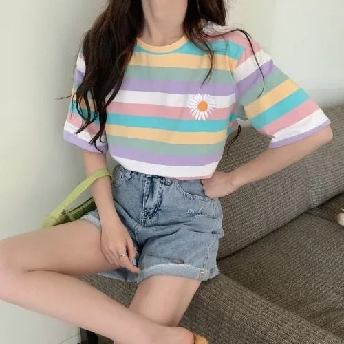 Kawaii Pastel Rainbow Stripe T-Shirt