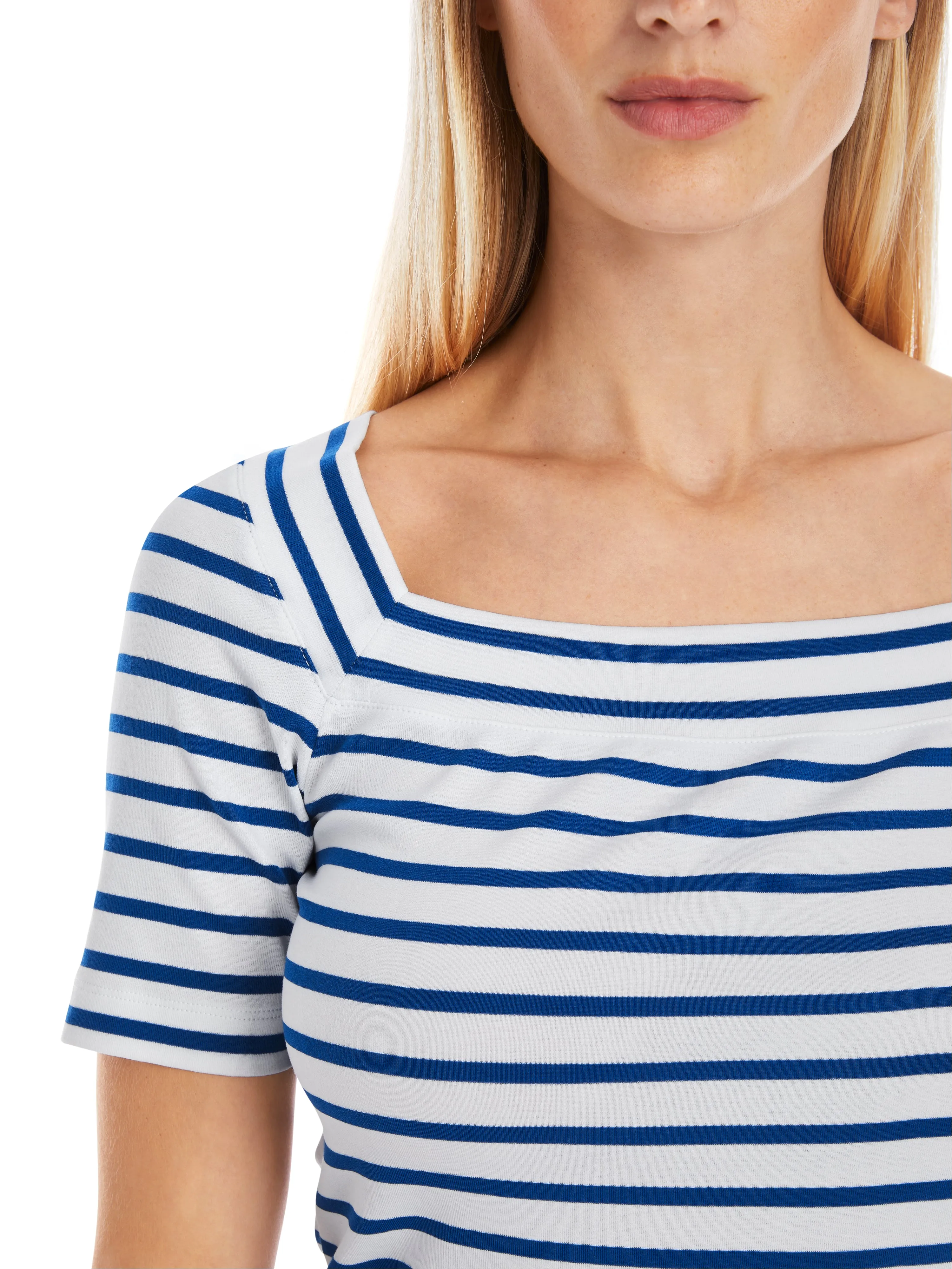MARC CAIN Blue & White Striped T-Shirt