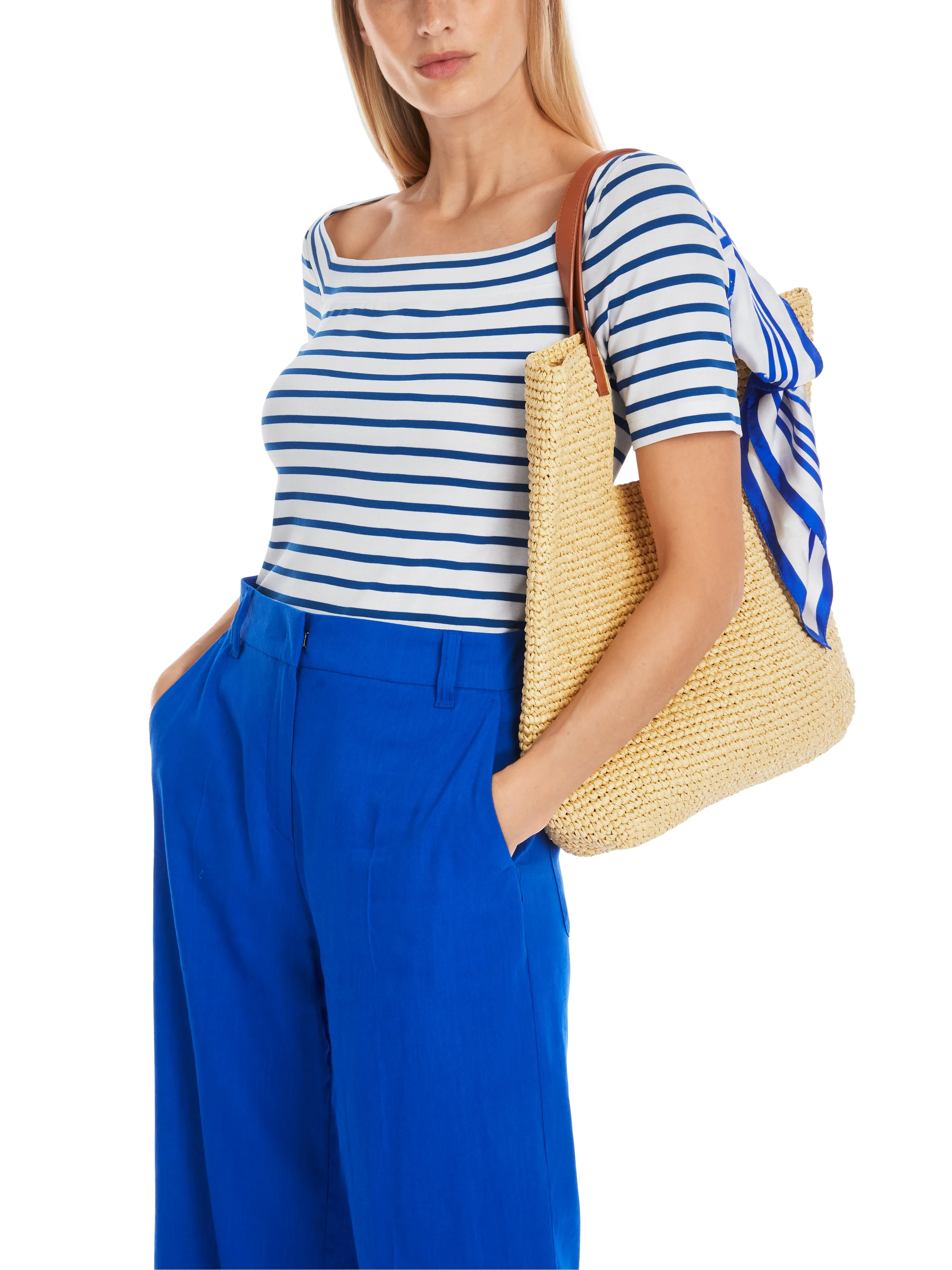 MARC CAIN Blue & White Striped T-Shirt