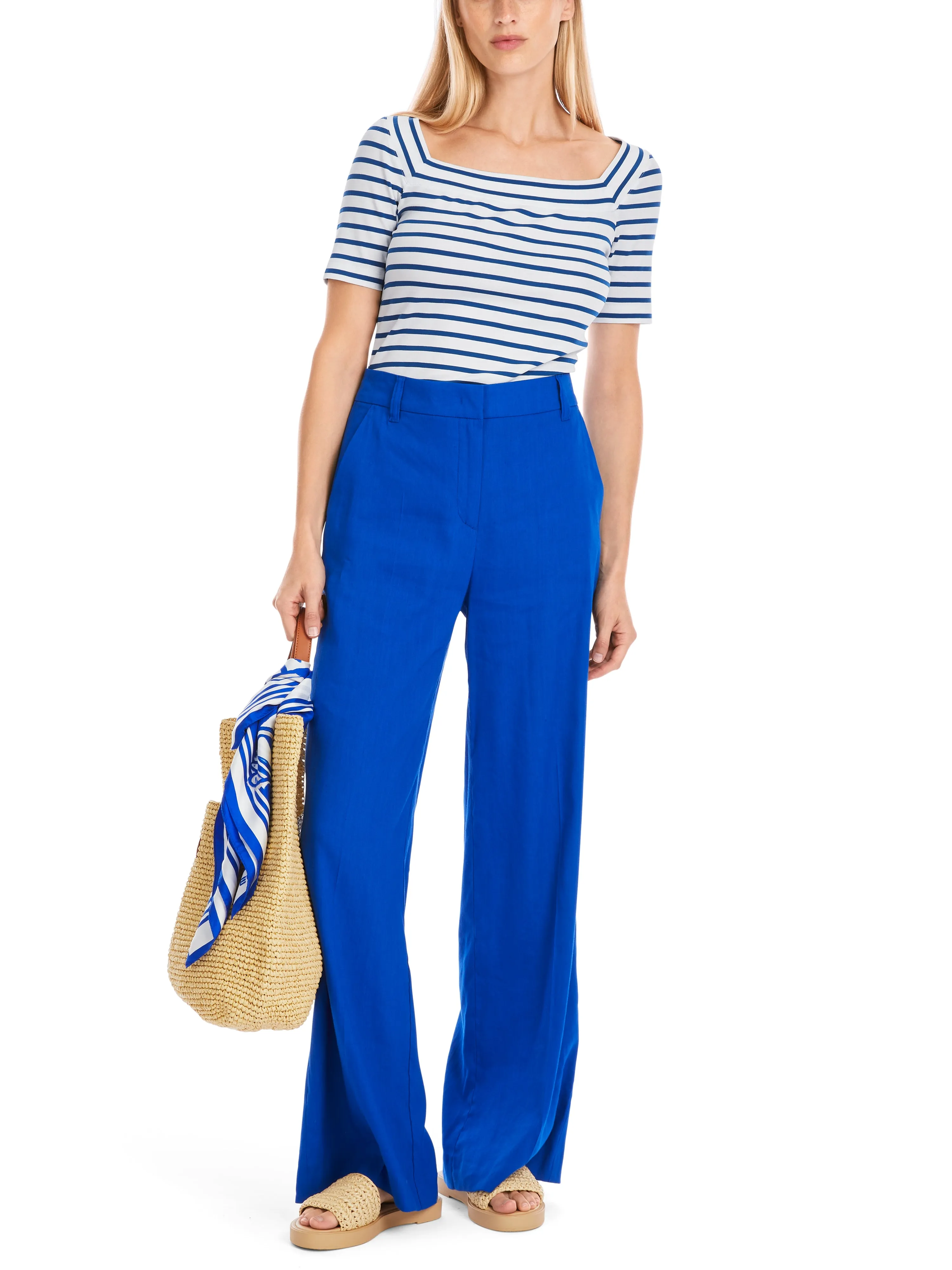 MARC CAIN Blue & White Striped T-Shirt