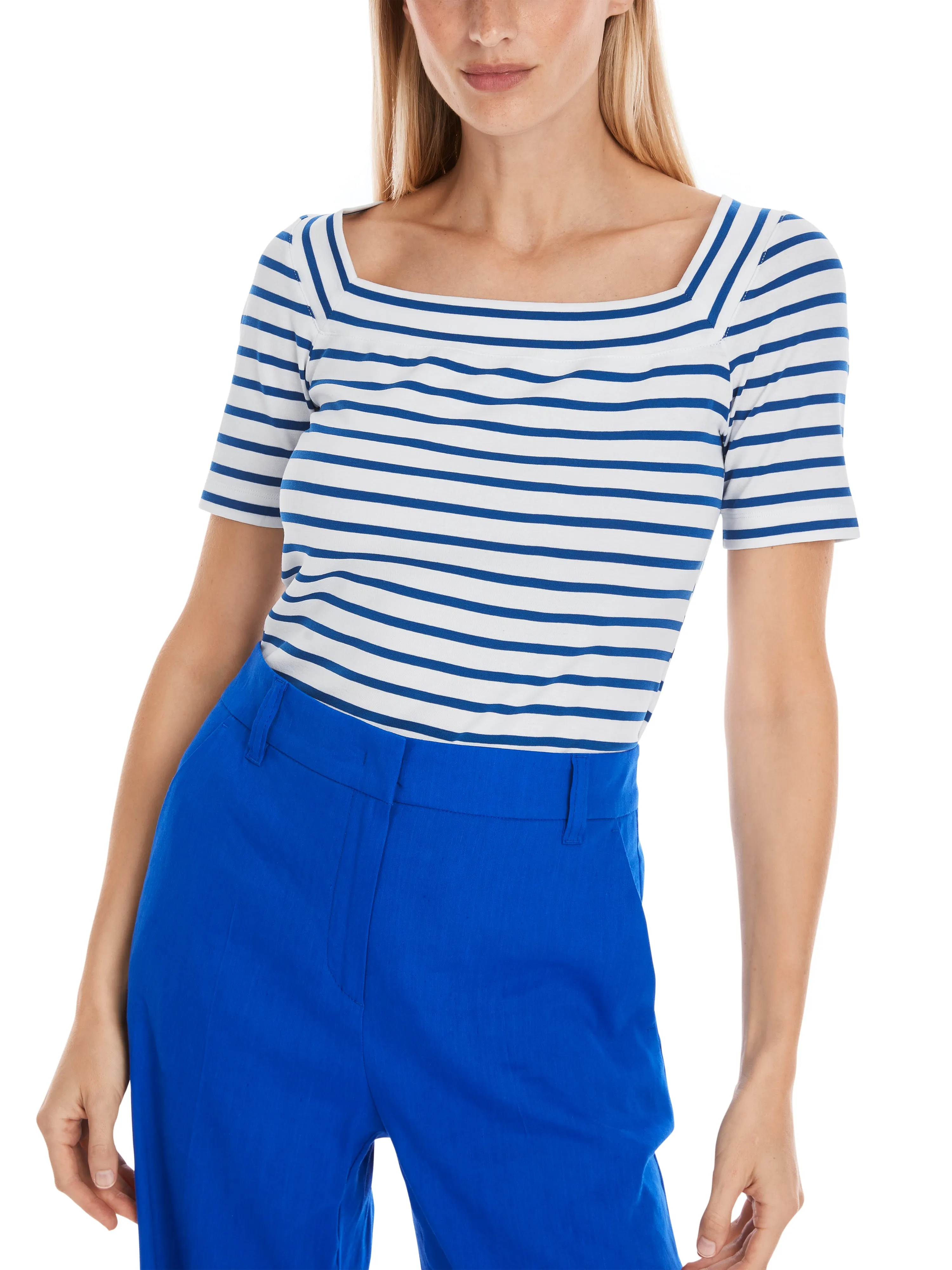 MARC CAIN Blue & White Striped T-Shirt