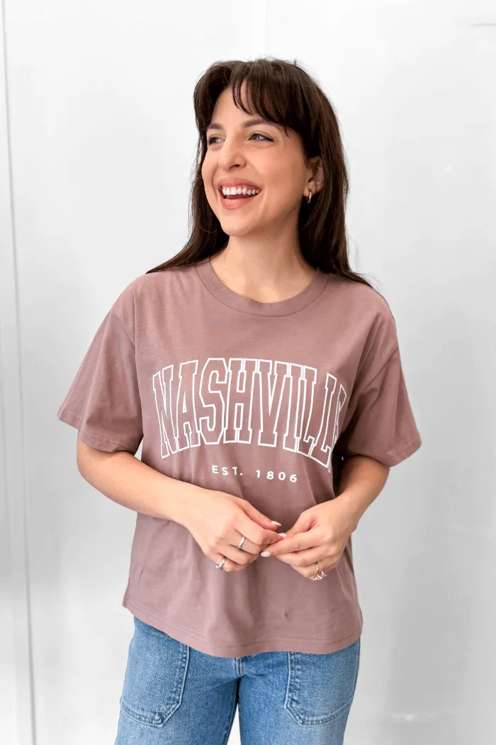 Mauve Nashville Puff Outline Boxy Tee