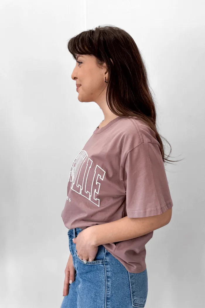 Mauve Nashville Puff Outline Boxy Tee