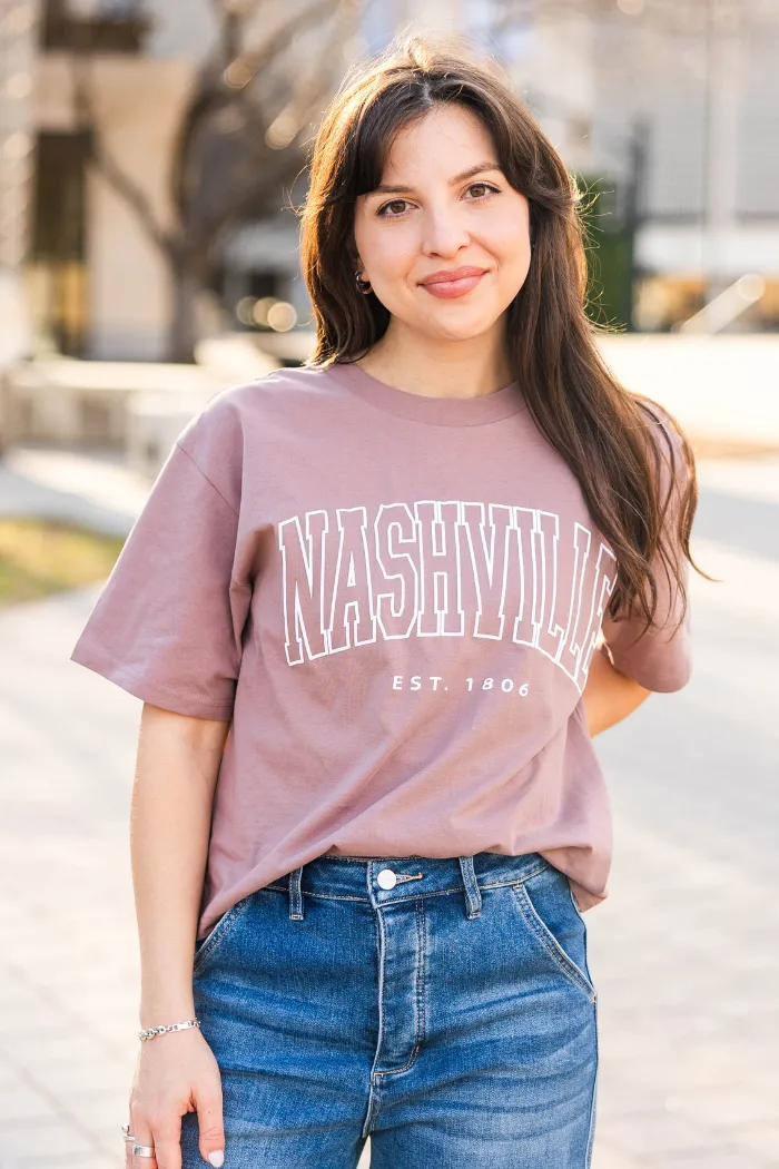 Mauve Nashville Puff Outline Boxy Tee