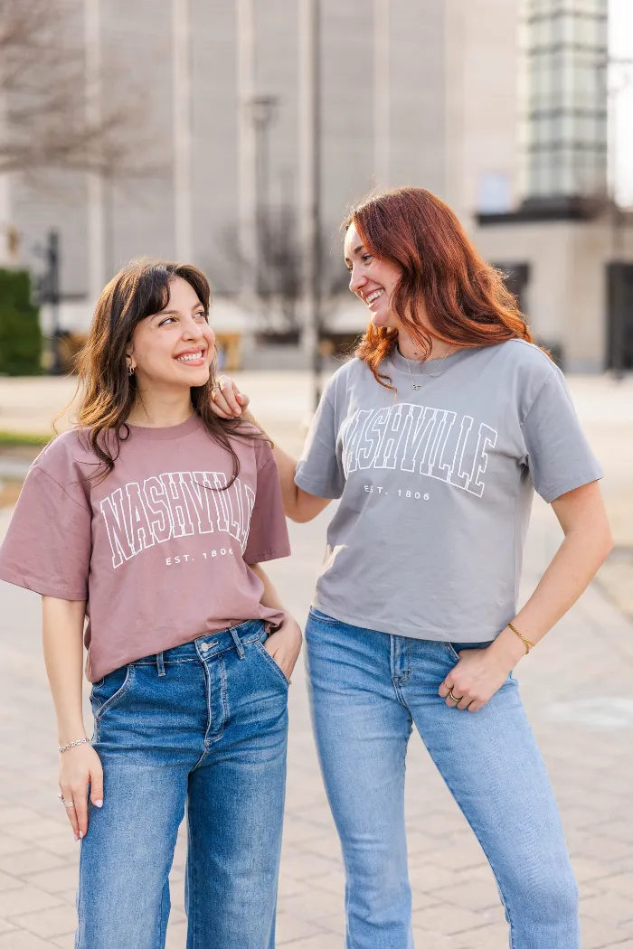 Mauve Nashville Puff Outline Boxy Tee