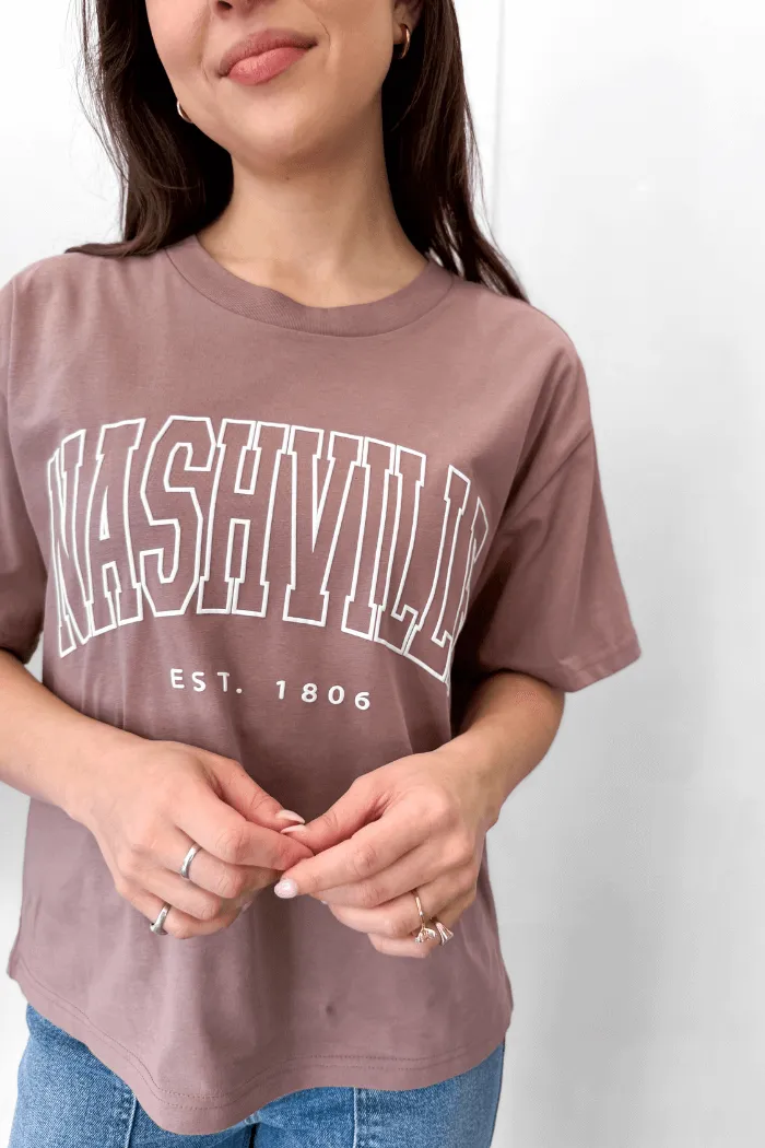 Mauve Nashville Puff Outline Boxy Tee