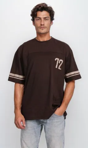 O204281 - Varsity-Inspired Striped Sleeve T-Shirt  Black