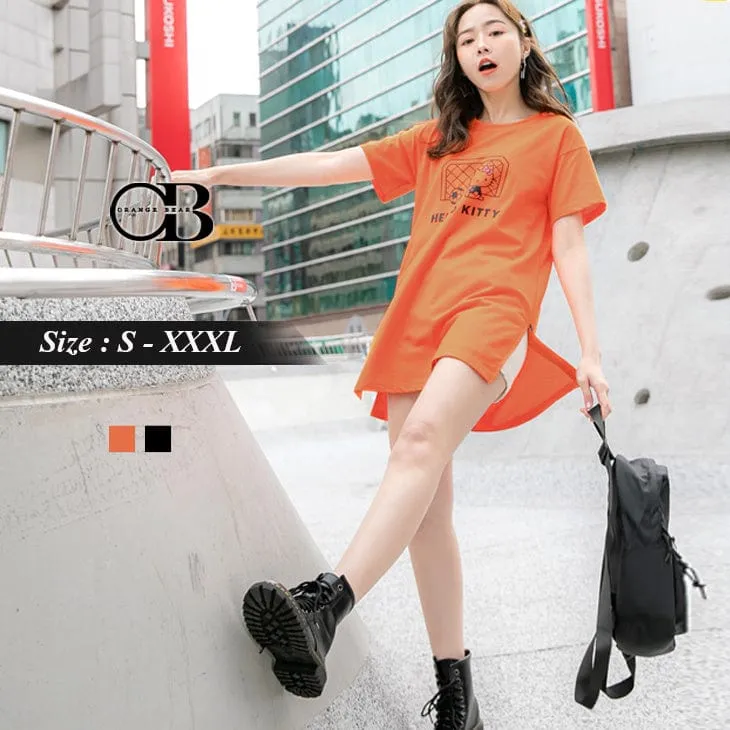 ORANGEBEAR KITTY PRINTED HEM SLIT TOPS