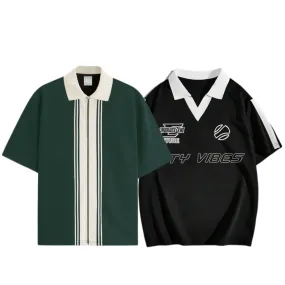 Pack Of 2 Zipper Striped Polo Shirt and Manfinity Polo