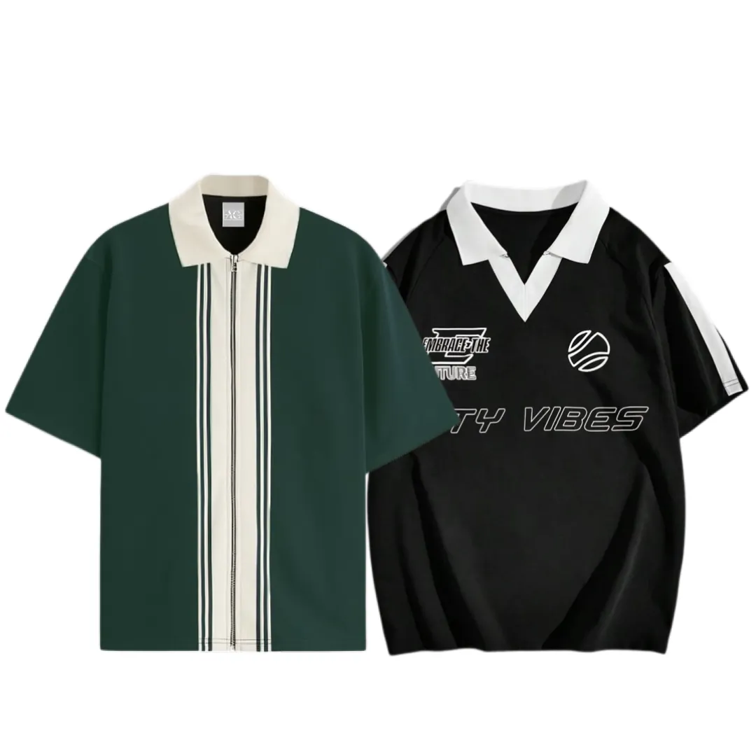 Pack Of 2 Zipper Striped Polo Shirt and Manfinity Polo
