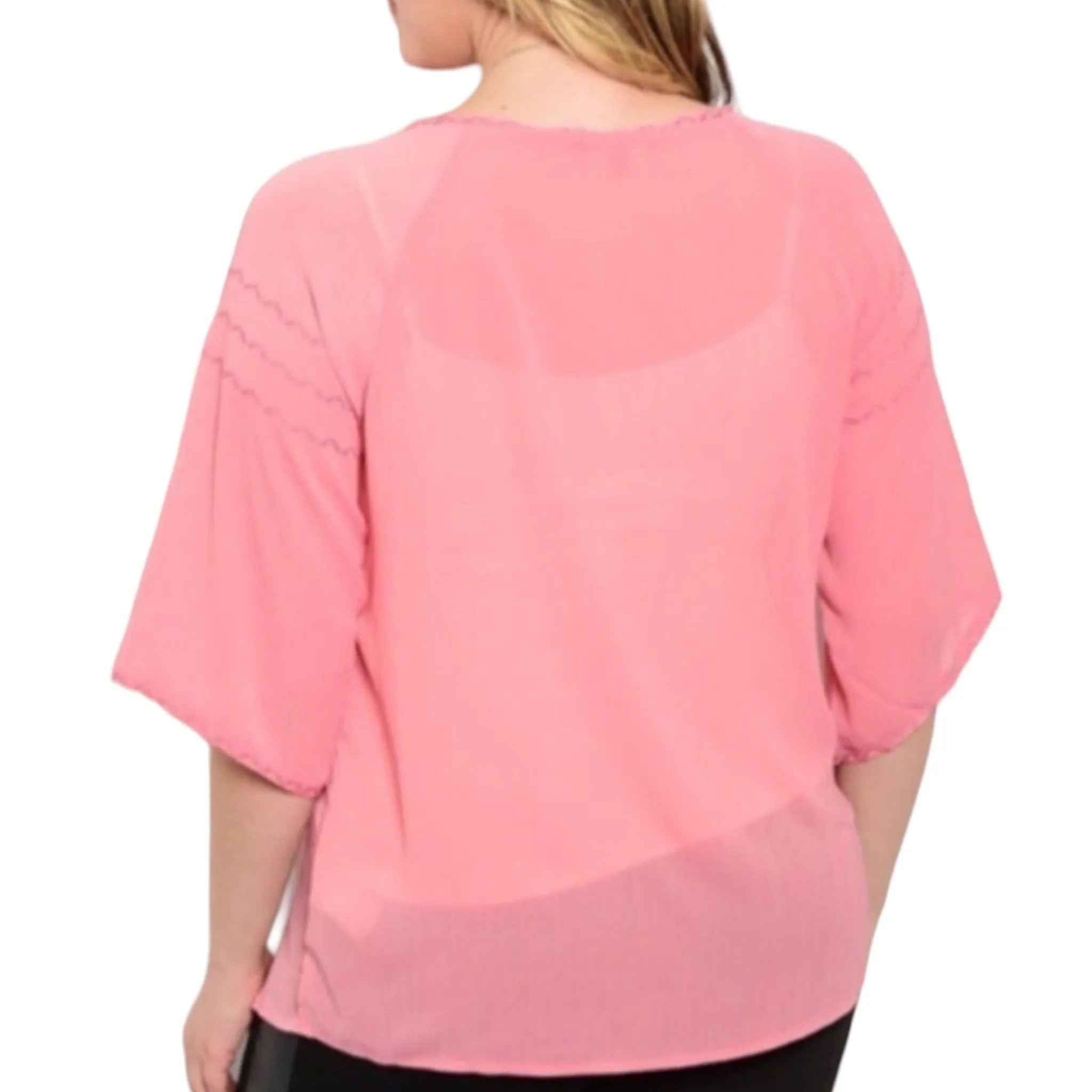 Pink Short Sleeve Embroidery Peasant Top