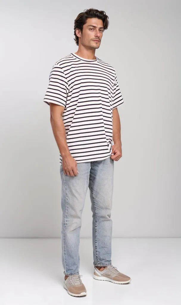 R204670 - Striped Cotton Lycra T-Shirt  Black & White