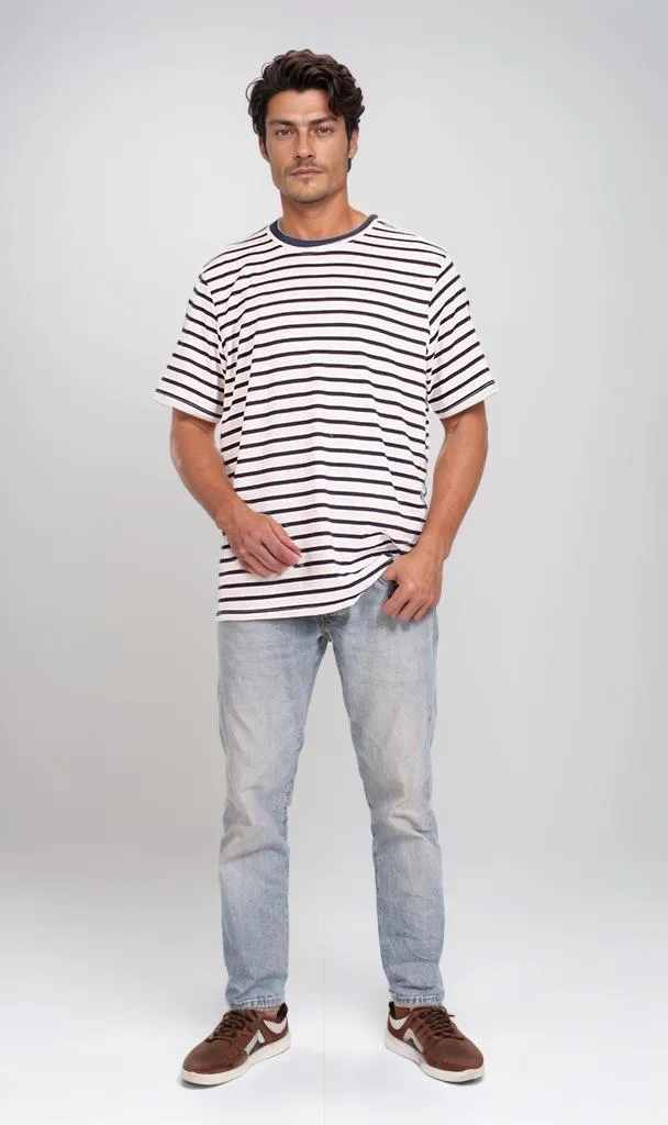 R204670 - Striped Cotton Lycra T-Shirt  Black & White