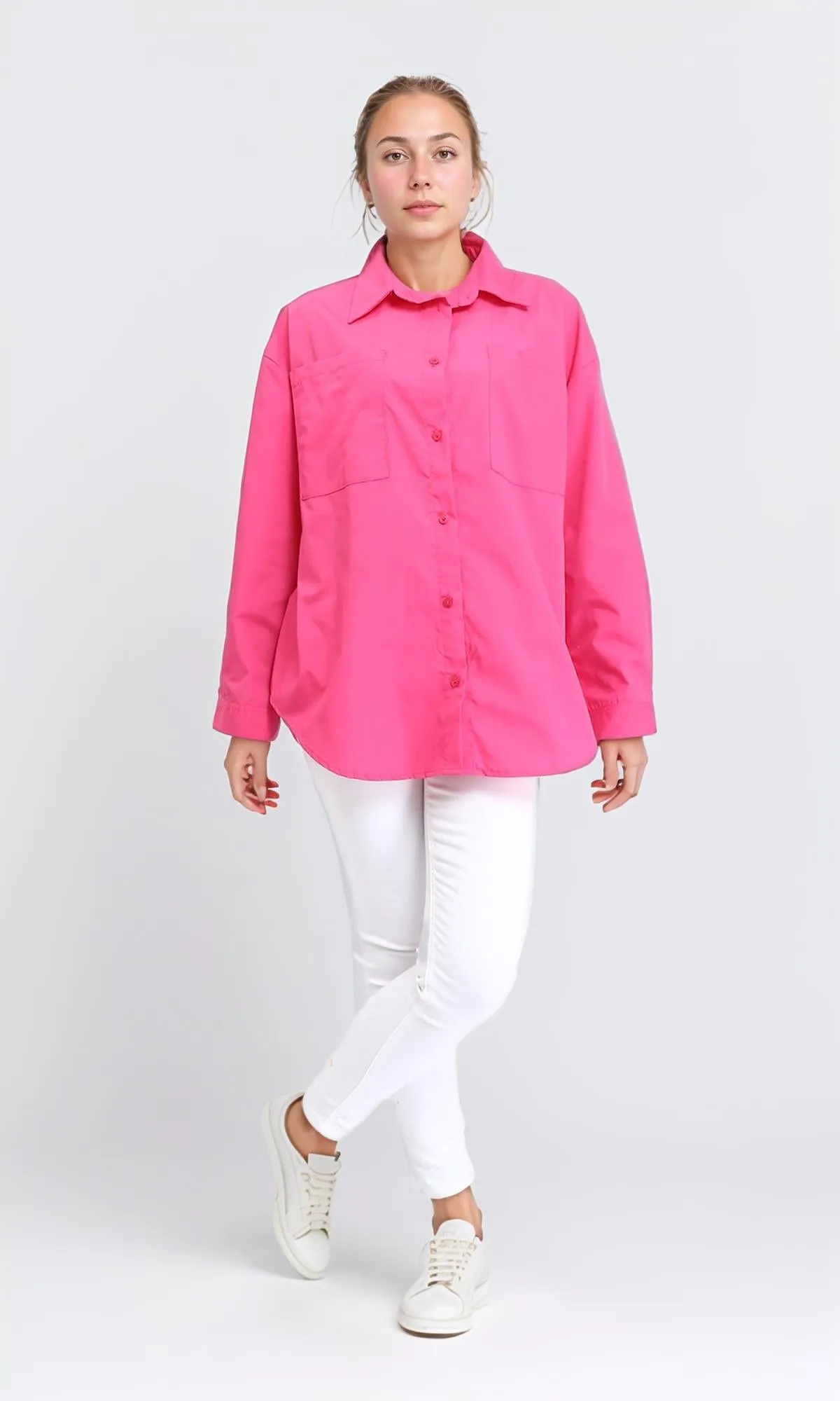 R206360 - Solid Casual Long Sleeves Shirt - Fuchsia