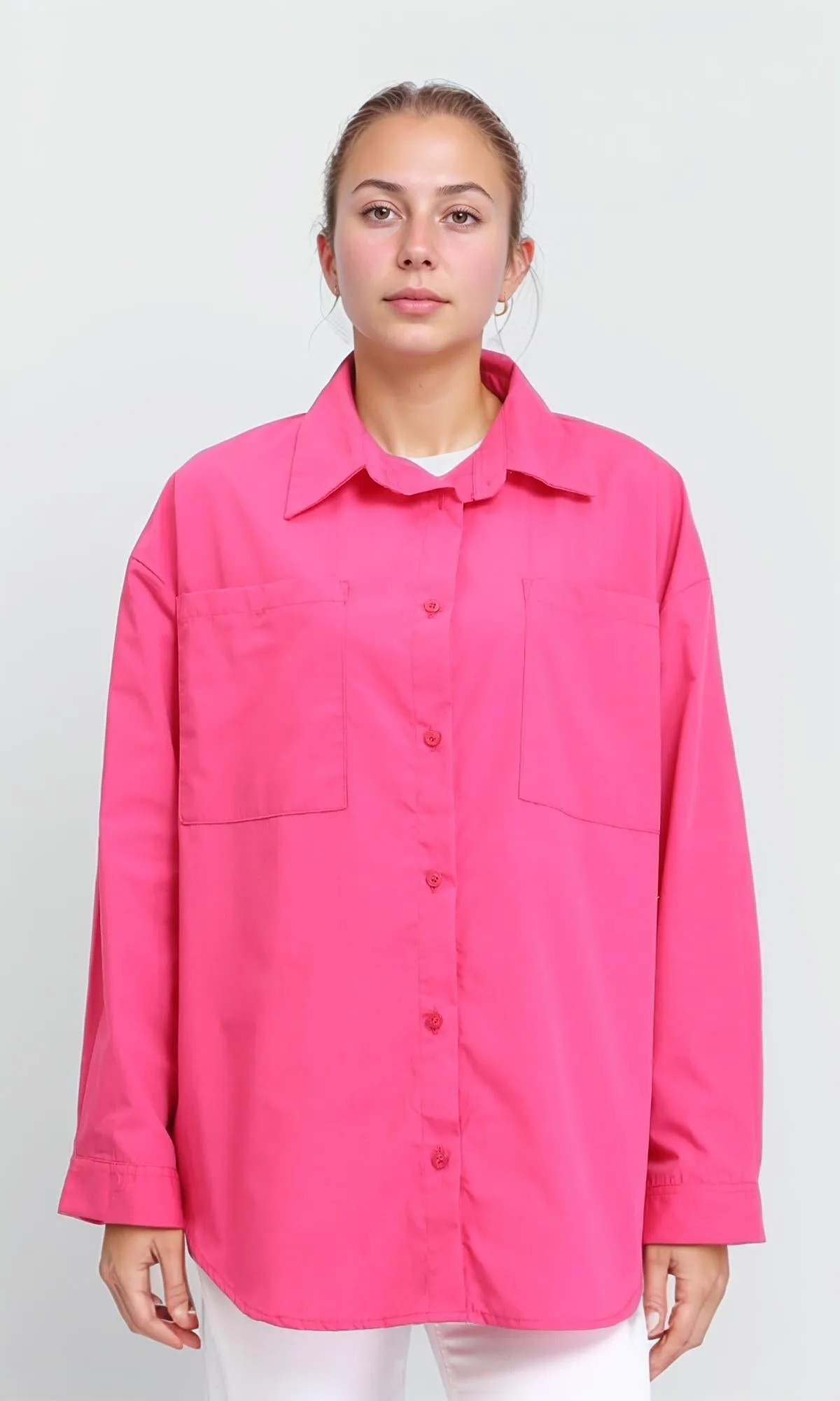 R206360 - Solid Casual Long Sleeves Shirt - Fuchsia