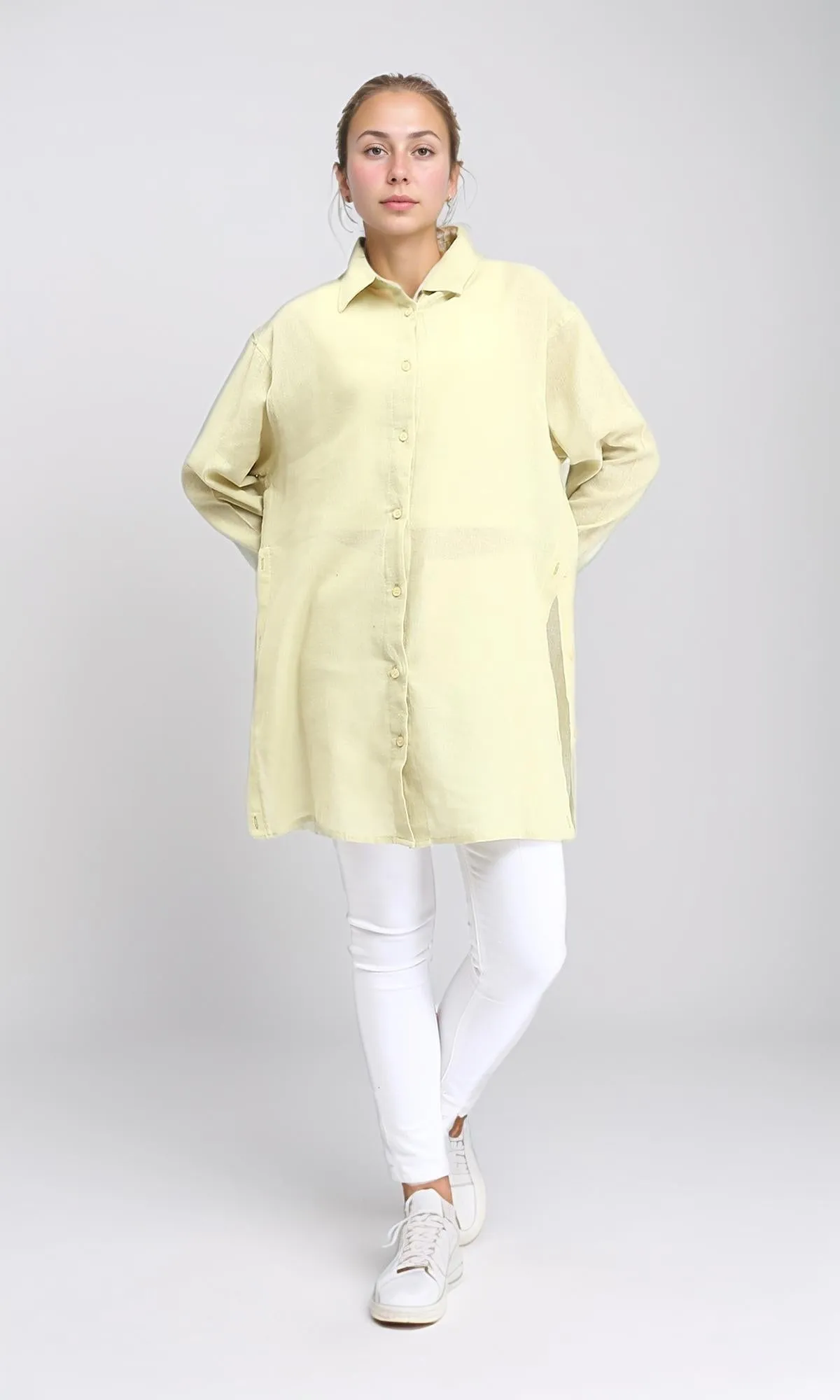 R206361 - Casual Long Sleeves Regular Fit Shirt - Yellow Green