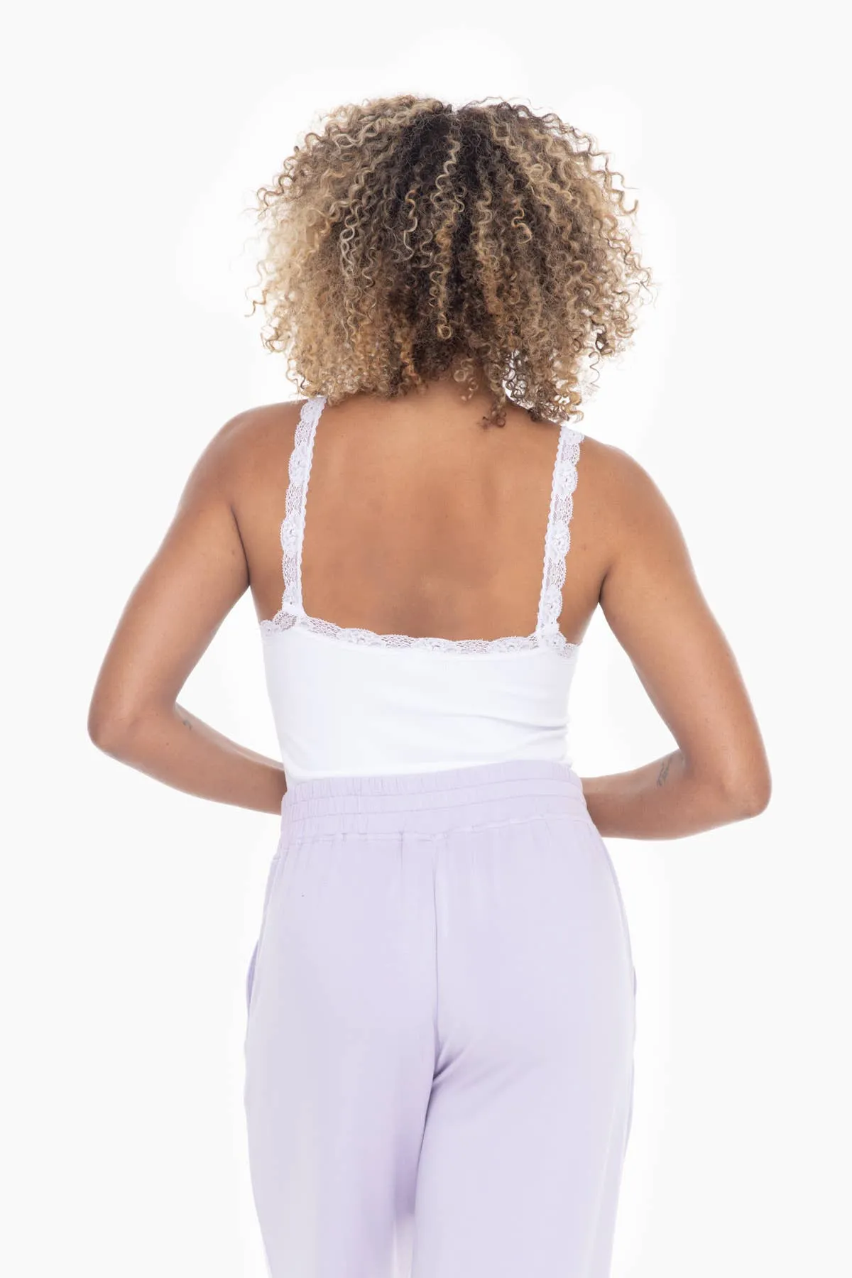 Ribbed Lace Trim Tank Top